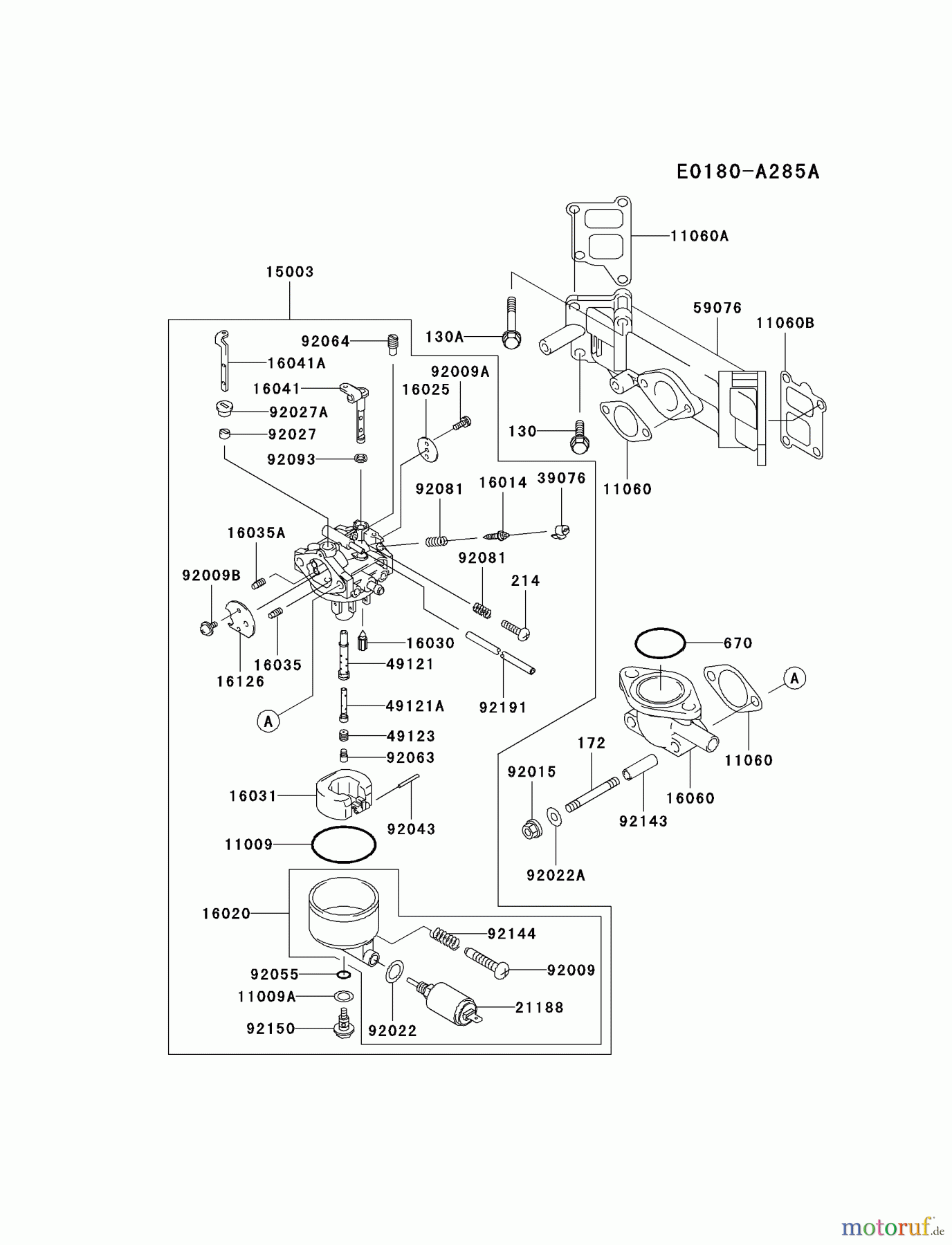  Kawasaki Motoren Motoren Vertikal FA210V - AS02 bis FH641V - DS24 FD590V-AS07 - Kawasaki FD590V 4-Stroke Engine CARBURETOR #1