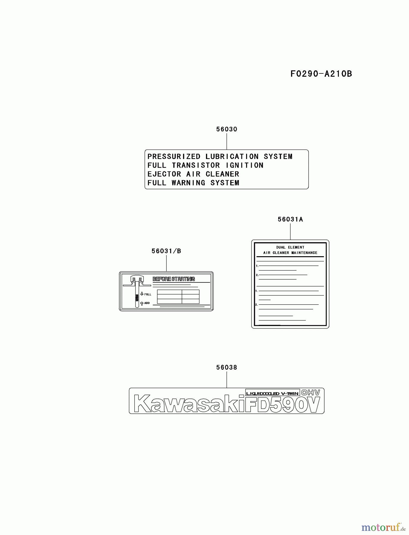  Kawasaki Motoren Motoren Vertikal FA210V - AS02 bis FH641V - DS24 FD590V-AS05 - Kawasaki FD590V 4-Stroke Engine LABEL