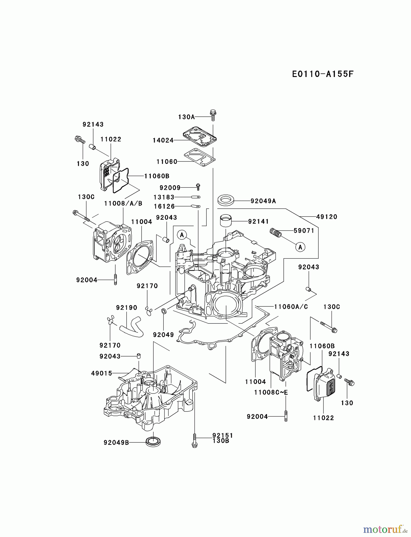  Kawasaki Motoren Motoren Vertikal FA210V - AS02 bis FH641V - DS24 FD590V-BS06 - Kawasaki FD590V 4-Stroke Engine CYLINDER/CRANKCASE