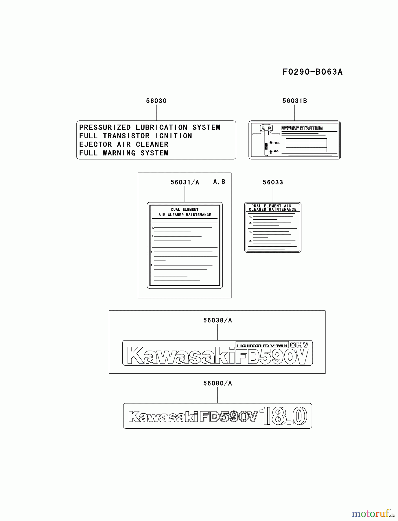  Kawasaki Motoren Motoren Vertikal FA210V - AS02 bis FH641V - DS24 FD590V-AS06 - Kawasaki FD590V 4-Stroke Engine LABEL