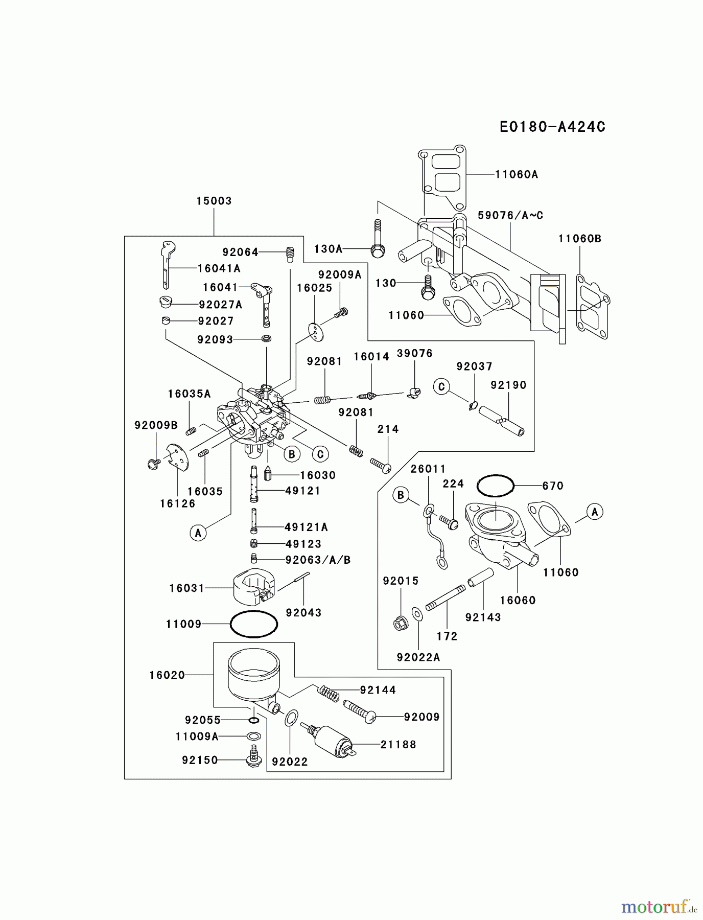  Kawasaki Motoren Motoren Vertikal FA210V - AS02 bis FH641V - DS24 FD590V-CS09 - Kawasaki FD590V 4-Stroke Engine CARBURETOR #1