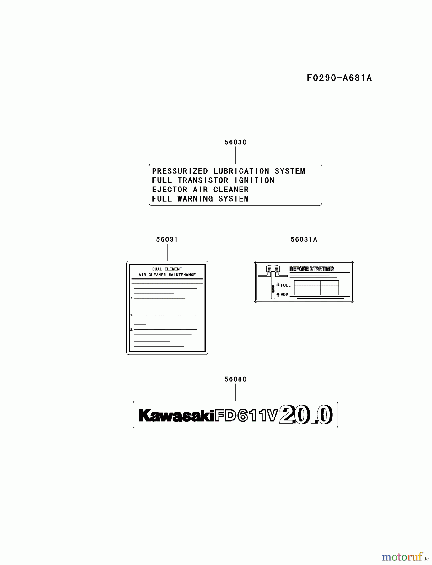  Kawasaki Motoren Motoren Vertikal FA210V - AS02 bis FH641V - DS24 FD611V-BS00 - Kawasaki FD611V 4-Stroke Engine LABEL