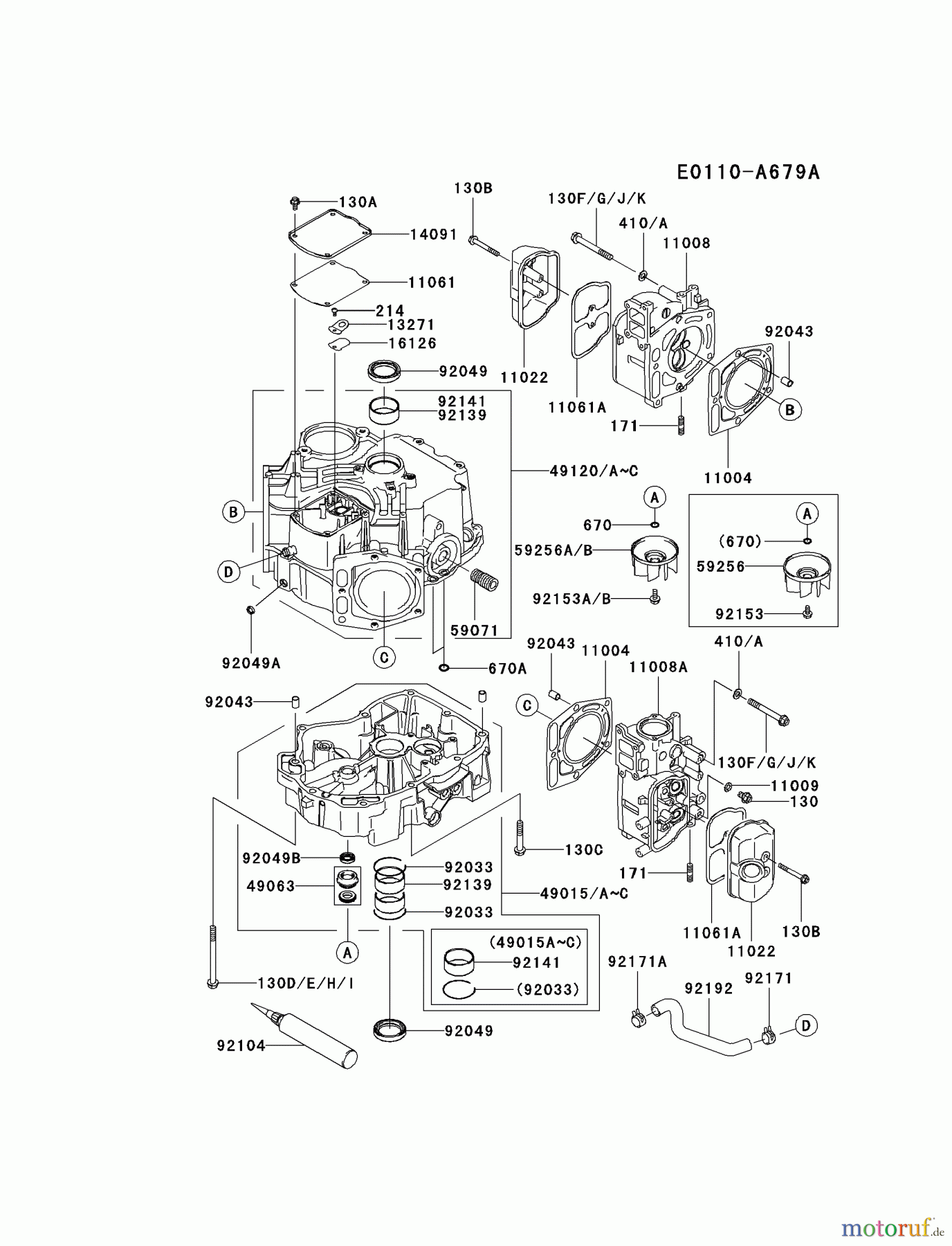  Kawasaki Motoren Motoren Vertikal FA210V - AS02 bis FH641V - DS24 FD731V-BS00 - Kawasaki FD731V 4-Stroke Engine CYLINDER/CRANKCASE #1