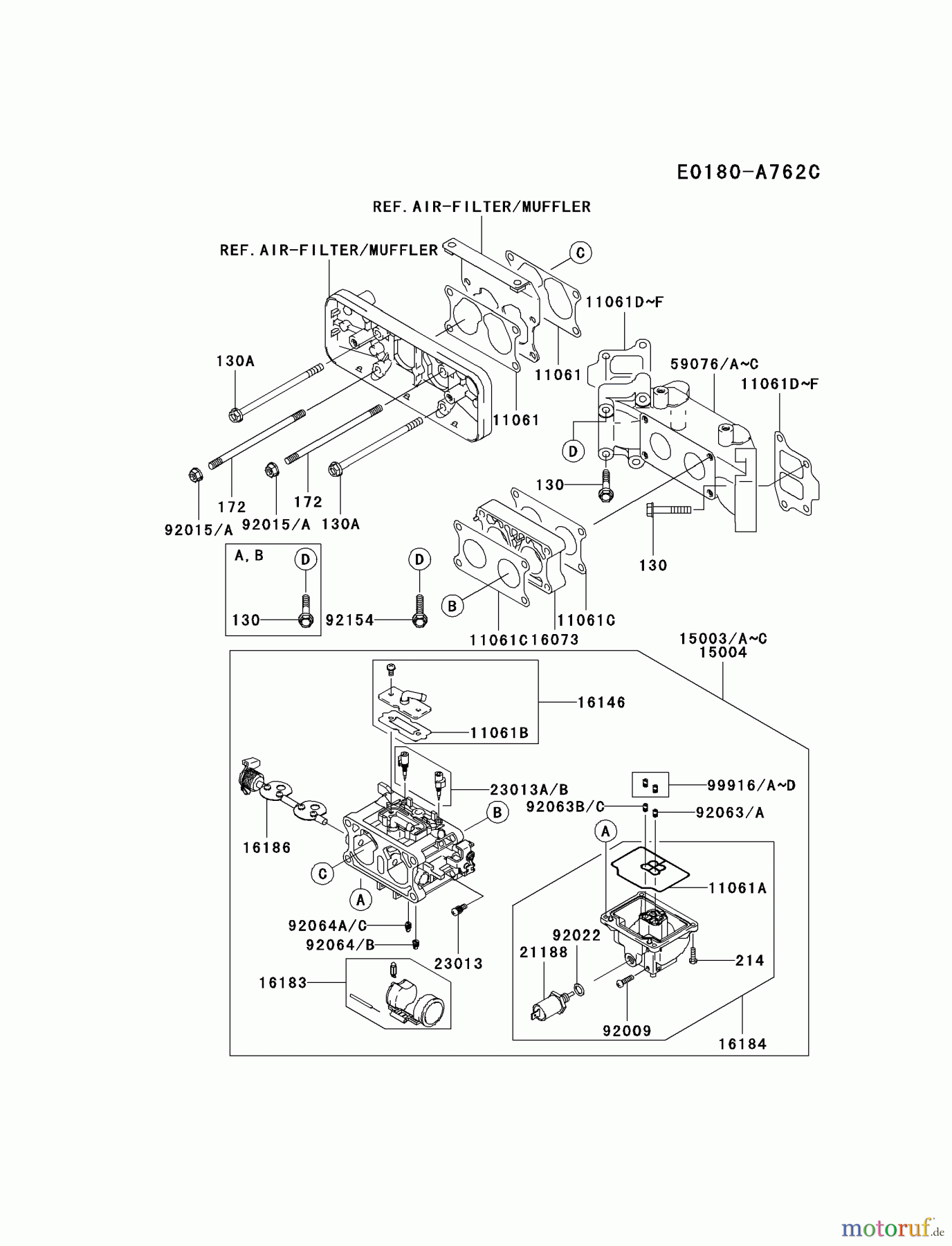  Kawasaki Motoren Motoren Vertikal FA210V - AS02 bis FH641V - DS24 FD731V-ES01 - Kawasaki FD731V 4-Stroke Engine CARBURETOR #1