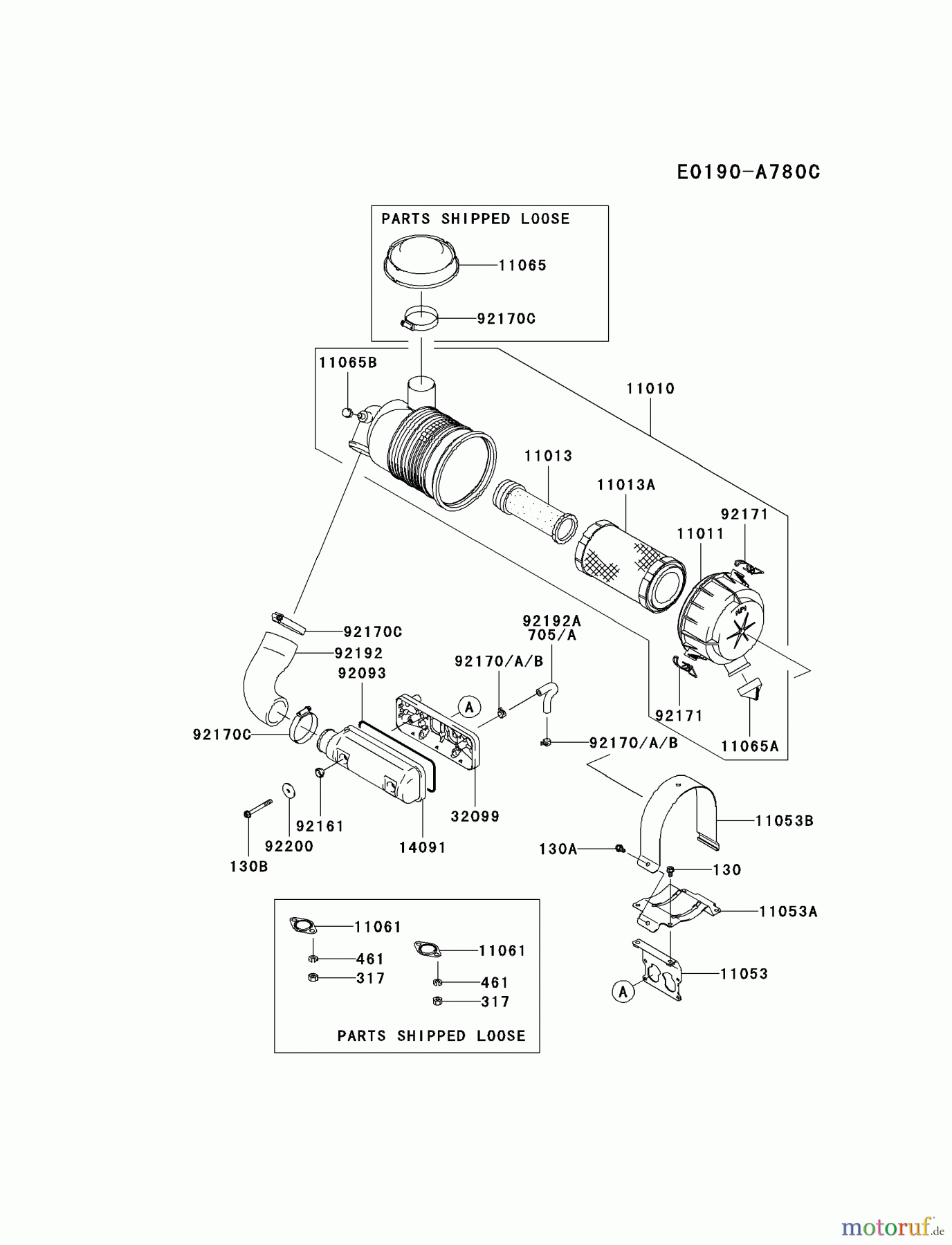  Kawasaki Motoren Motoren Vertikal FA210V - AS02 bis FH641V - DS24 FD731V-DS00 - Kawasaki FD731V 4-Stroke Engine AIR-FILTER/MUFFLER