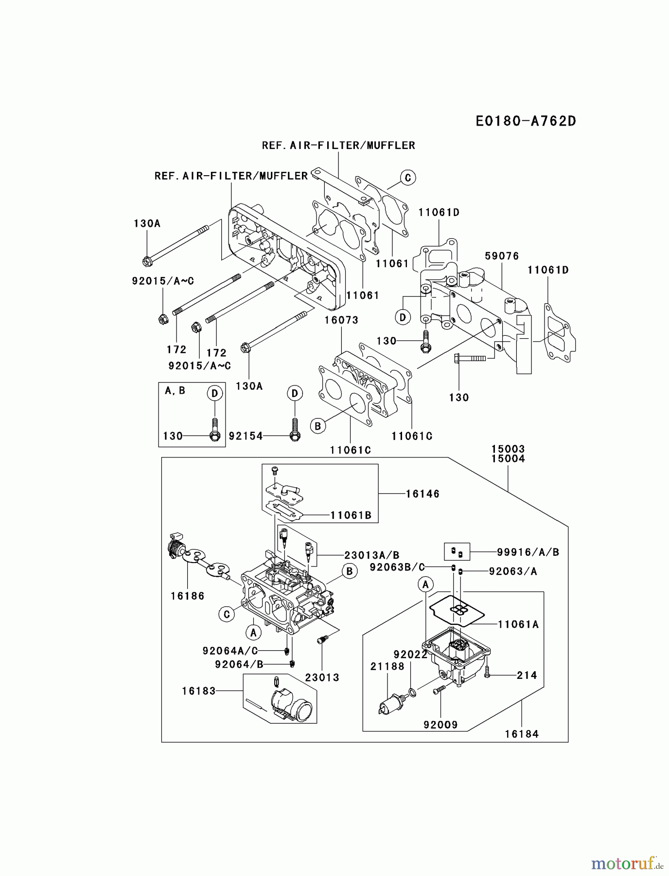  Kawasaki Motoren Motoren Vertikal FA210V - AS02 bis FH641V - DS24 FD731V-ES05 - Kawasaki FD731V 4-Stroke Engine CARBURETOR