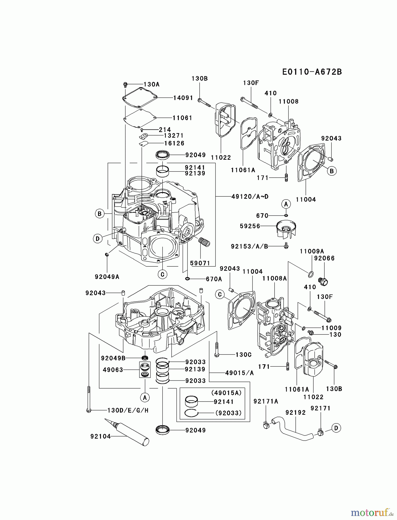  Kawasaki Motoren Motoren Vertikal FA210V - AS02 bis FH641V - DS24 FD731V-BS05 - Kawasaki FD731V 4-Stroke Engine CYLINDER/CRANKCASE #2