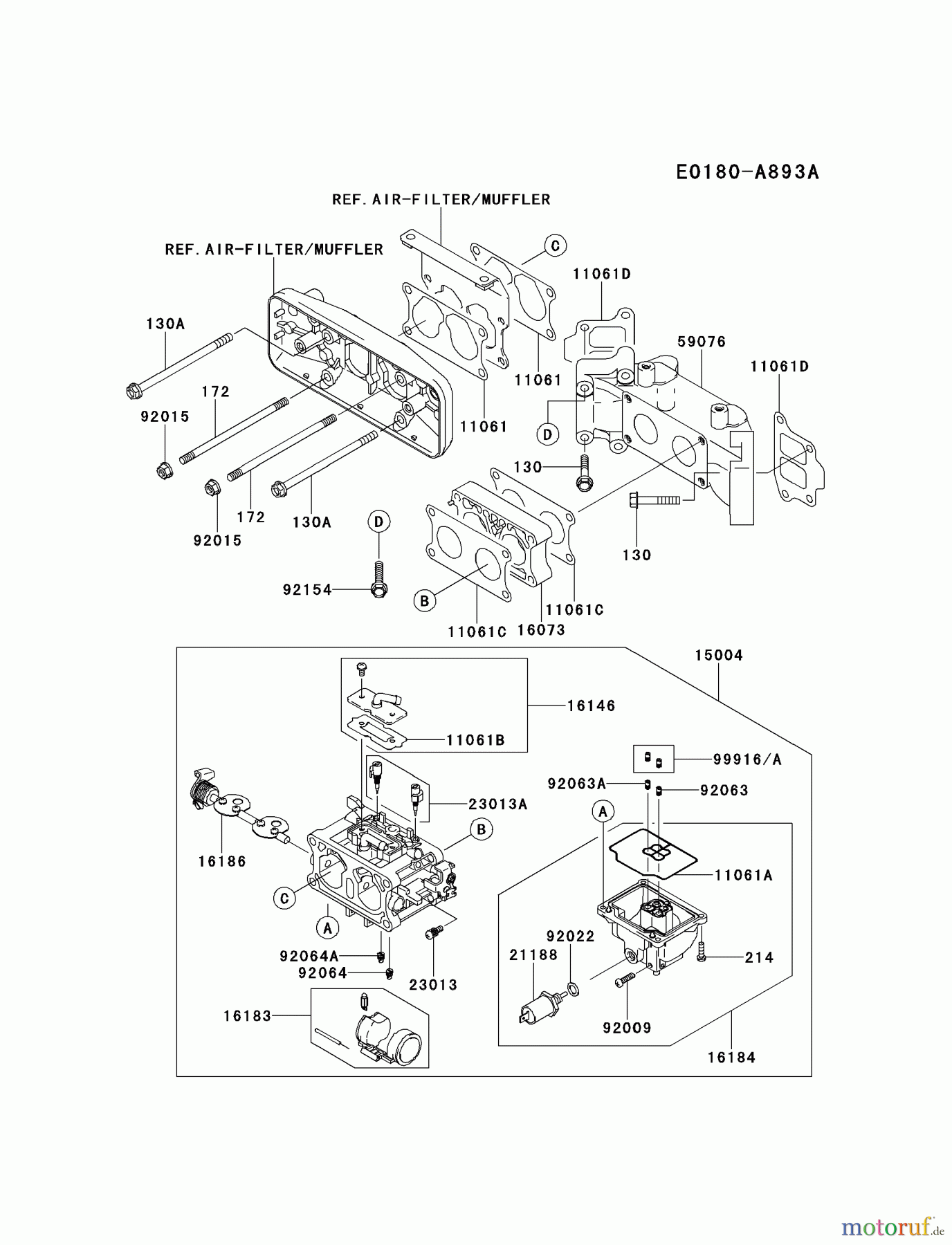  Kawasaki Motoren Motoren Vertikal FA210V - AS02 bis FH641V - DS24 FD731V-HS00 - Kawasaki FD731V 4-Stroke Engine CARBURETOR