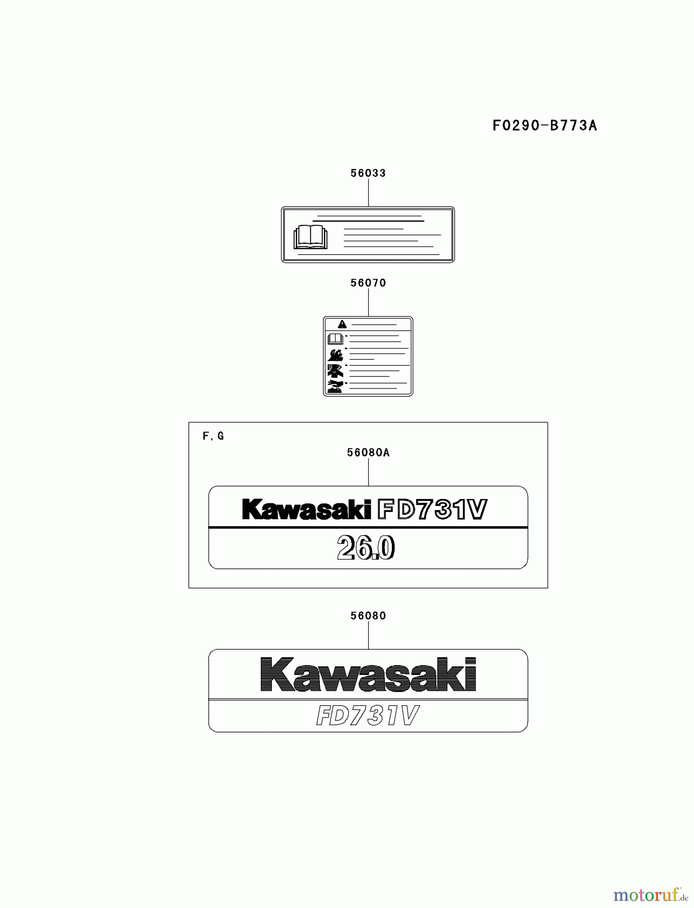  Kawasaki Motoren Motoren Vertikal FA210V - AS02 bis FH641V - DS24 FD731V-FS00 - Kawasaki FD731V 4-Stroke Engine LABEL