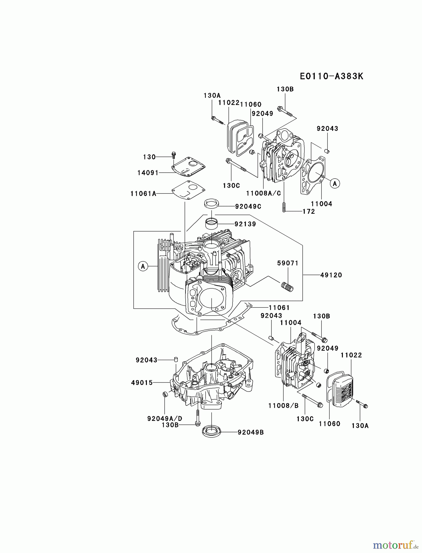  Kawasaki Motoren Motoren Vertikal FA210V - AS02 bis FH641V - DS24 FH381V-AS25 - Kawasaki FH381V 4-Stroke Engine CYLINDER/CRANKCASE