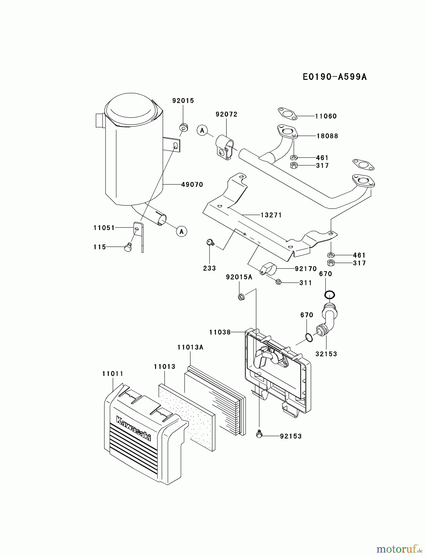  Kawasaki Motoren Motoren Vertikal FA210V - AS02 bis FH641V - DS24 FH381V-BS07 - Kawasaki FH381V 4-Stroke Engine AIR-FILTER/MUFFLER