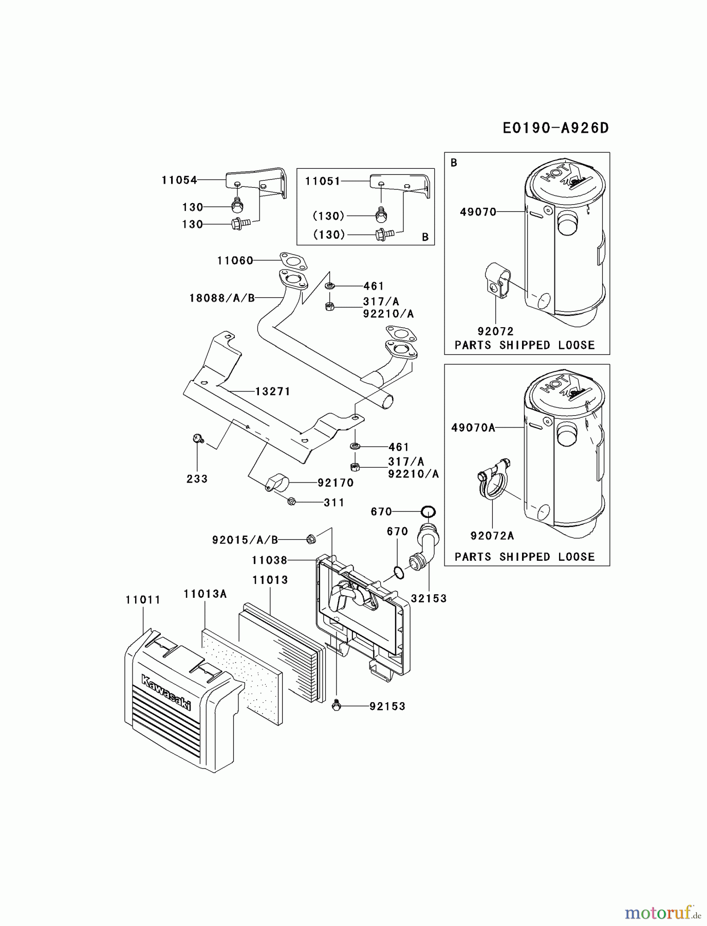  Kawasaki Motoren Motoren Vertikal FA210V - AS02 bis FH641V - DS24 FH381V-CS01 - Kawasaki FH381V 4-Stroke Engine AIR-FILTER/MUFFLER