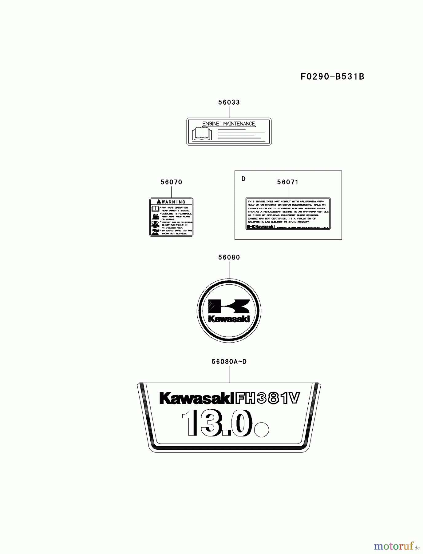  Kawasaki Motoren Motoren Vertikal FA210V - AS02 bis FH641V - DS24 FH381V-CS03 - Kawasaki FH381V 4-Stroke Engine LABEL
