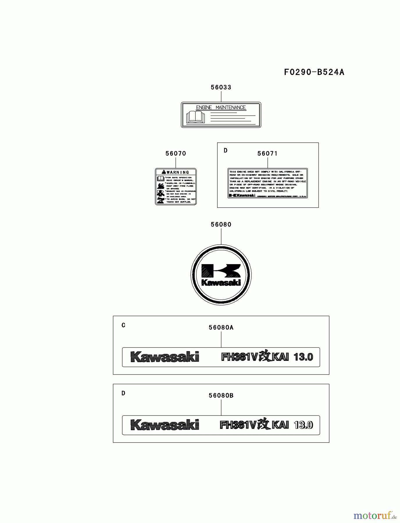  Kawasaki Motoren Motoren Vertikal FA210V - AS02 bis FH641V - DS24 FH381V-DS21 - Kawasaki FH381V 4-Stroke Engine LABEL