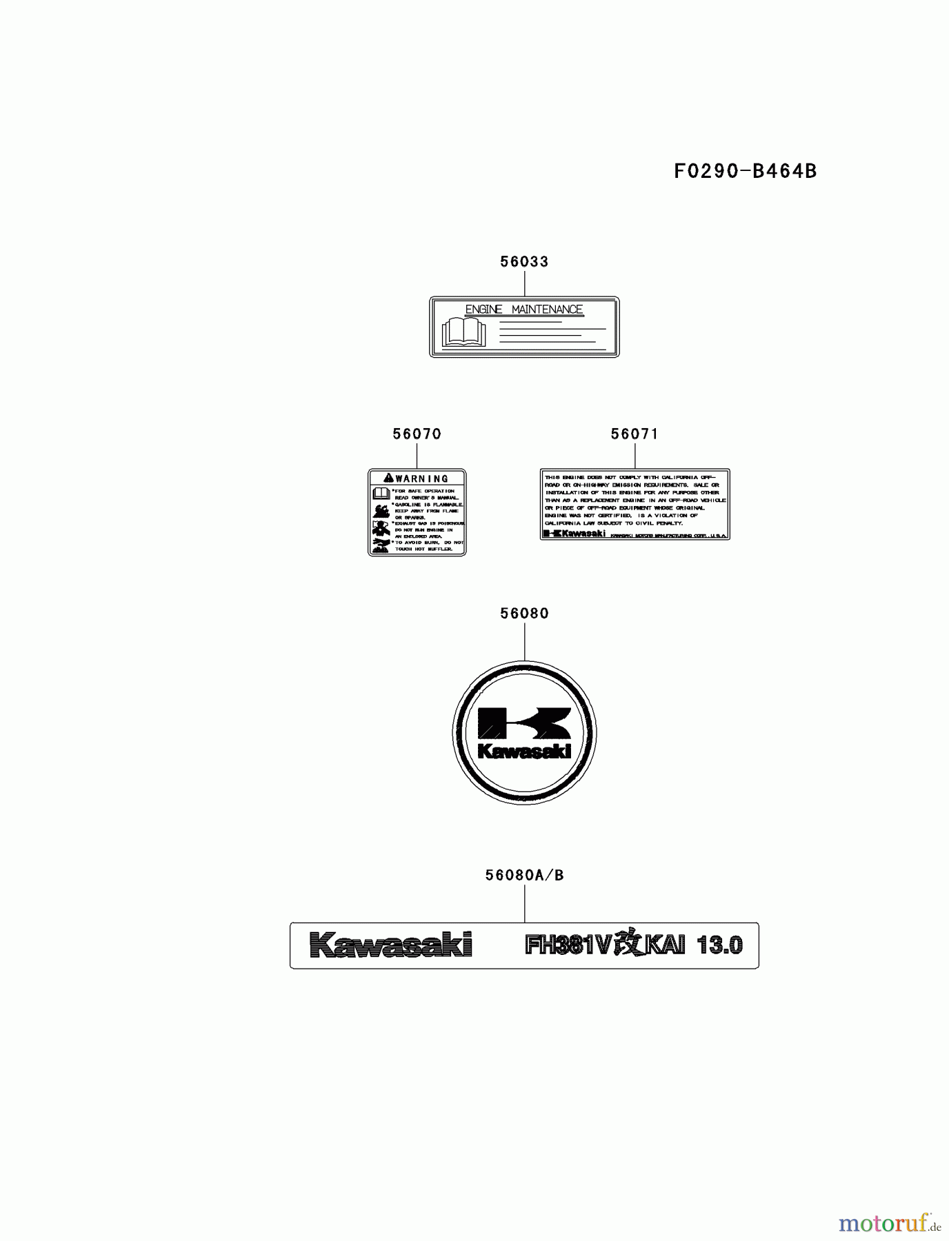  Kawasaki Motoren Motoren Vertikal FA210V - AS02 bis FH641V - DS24 FH381V-DS23 - Kawasaki FH381V 4-Stroke Engine LABEL