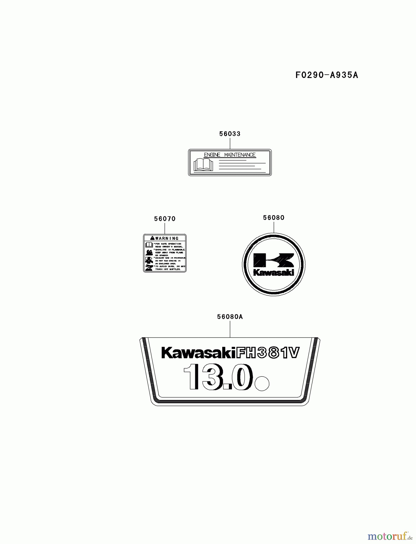  Kawasaki Motoren Motoren Vertikal FA210V - AS02 bis FH641V - DS24 FH381V-BS04 - Kawasaki FH381V 4-Stroke Engine LABEL