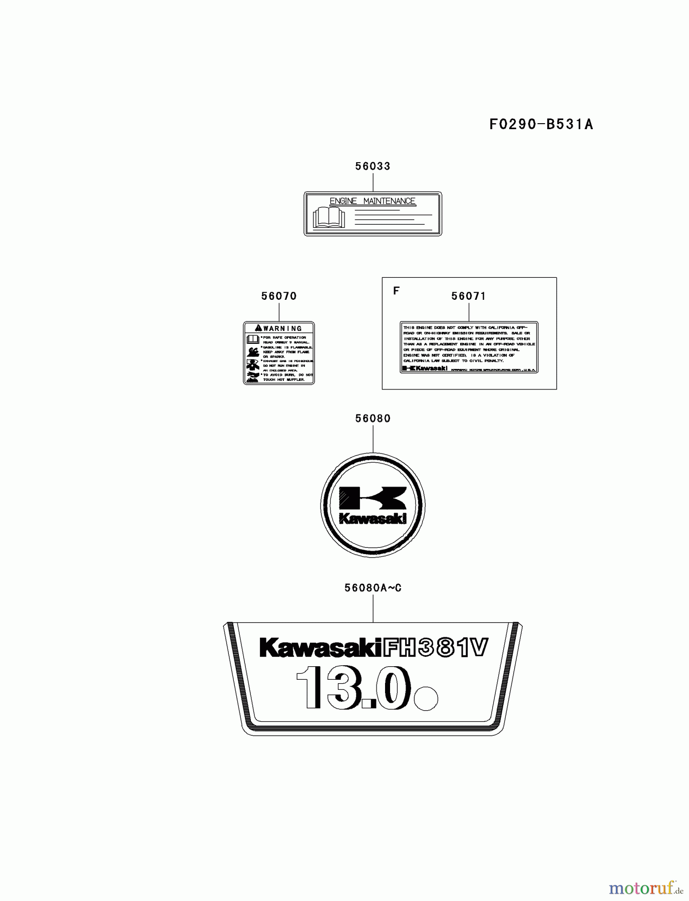  Kawasaki Motoren Motoren Vertikal FA210V - AS02 bis FH641V - DS24 FH381V-ES04 - Kawasaki FH381V 4-Stroke Engine LABEL