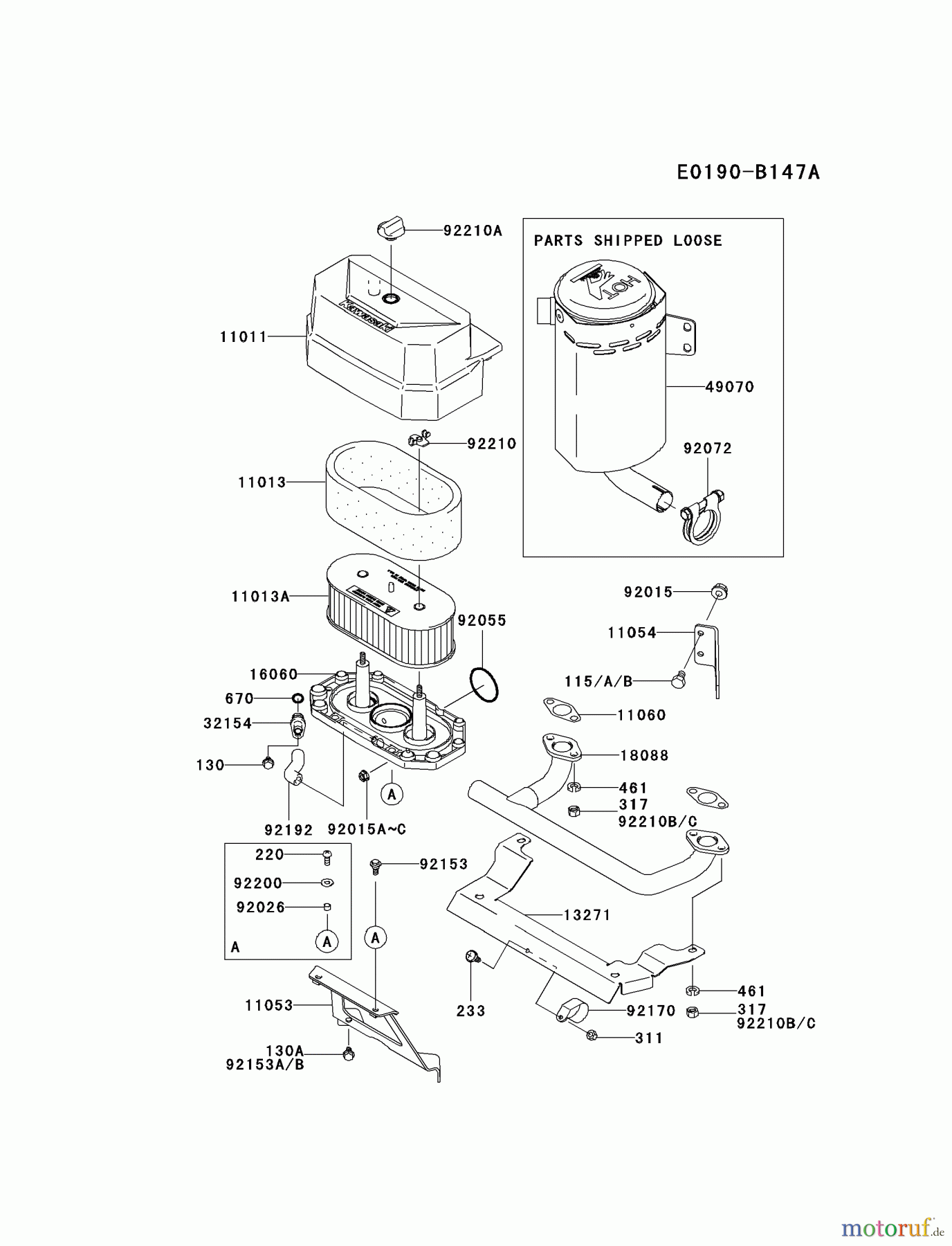  Kawasaki Motoren Motoren Vertikal FA210V - AS02 bis FH641V - DS24 FH430V-AS34 - Kawasaki FH430V 4-Stroke Engine AIR-FILTER/MUFFLER