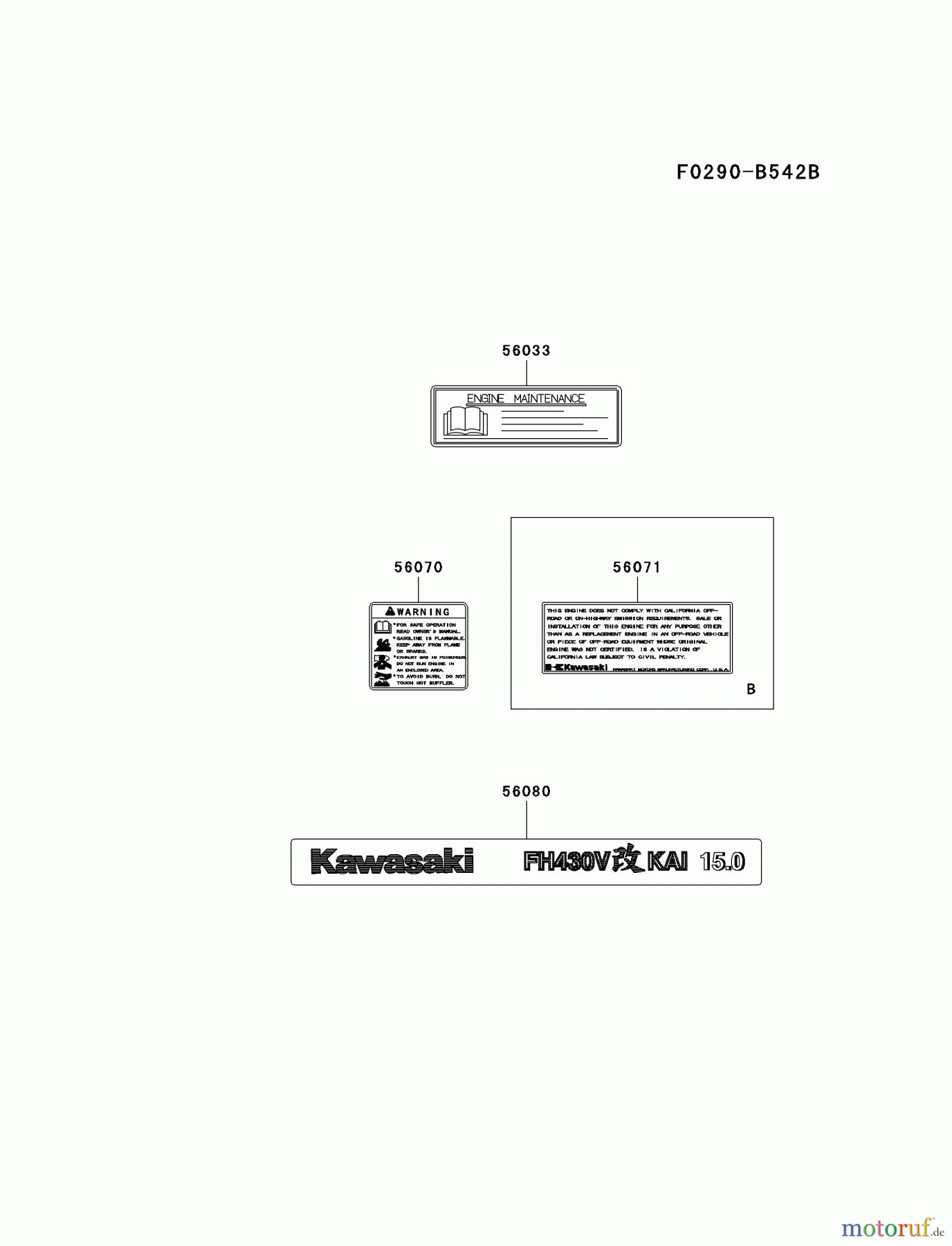  Kawasaki Motoren Motoren Vertikal FA210V - AS02 bis FH641V - DS24 FH430V-AS38 - Kawasaki FH430V 4-Stroke Engine LABEL