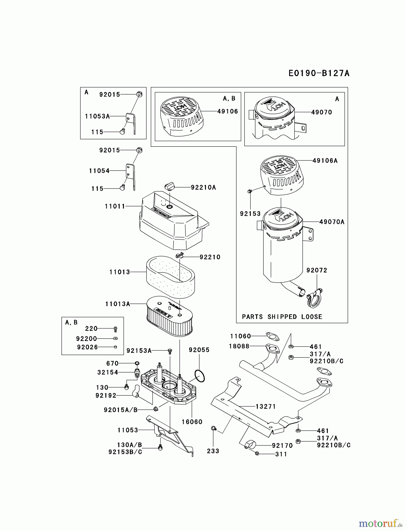  Kawasaki Motoren Motoren Vertikal FA210V - AS02 bis FH641V - DS24 FH430V-CS33 - Kawasaki FH430V 4-Stroke Engine AIR-FILTER/MUFFLER