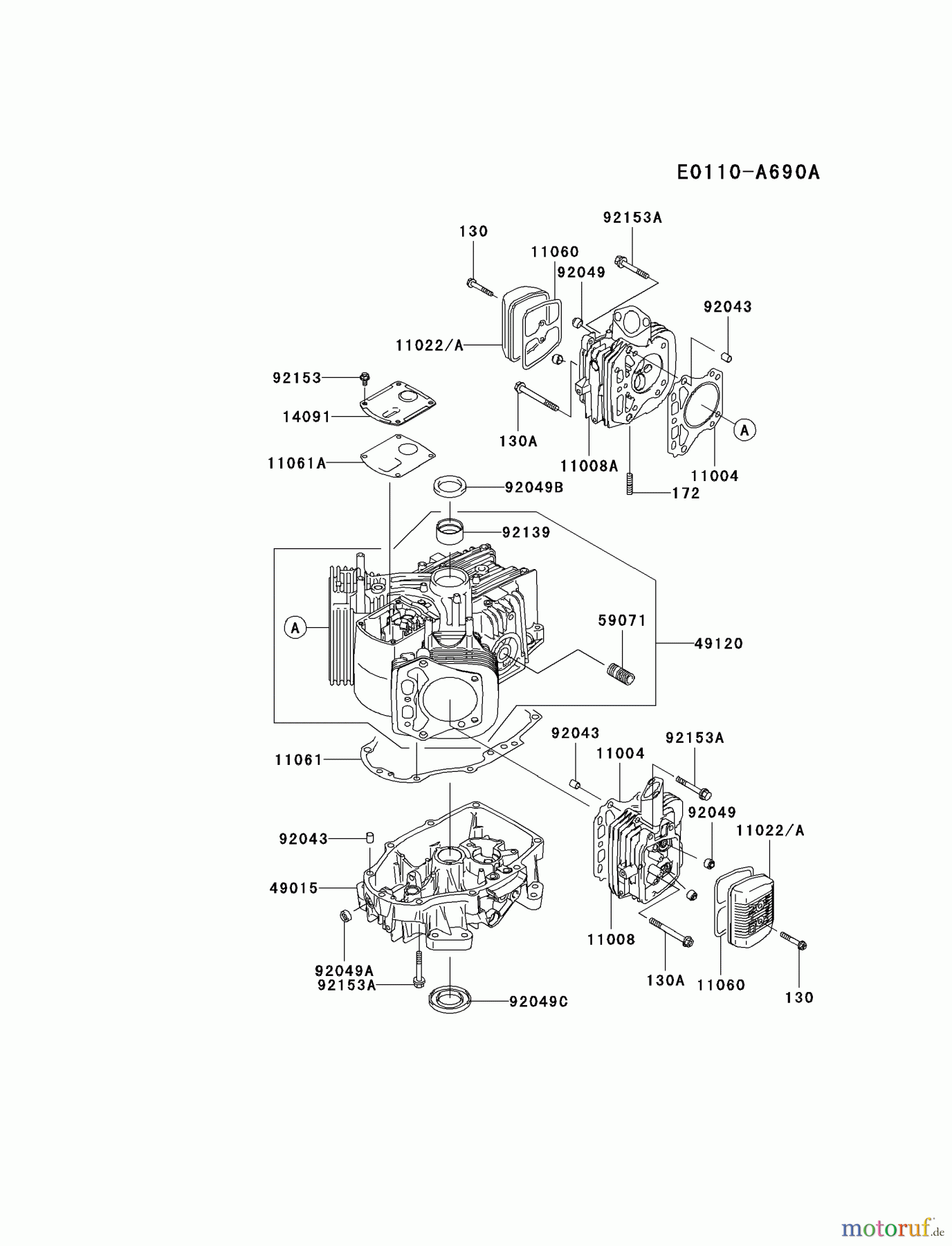  Kawasaki Motoren Motoren Vertikal FA210V - AS02 bis FH641V - DS24 FH430V-DS08 - Kawasaki FH430V 4-Stroke Engine CYLINDER/CRANKCASE