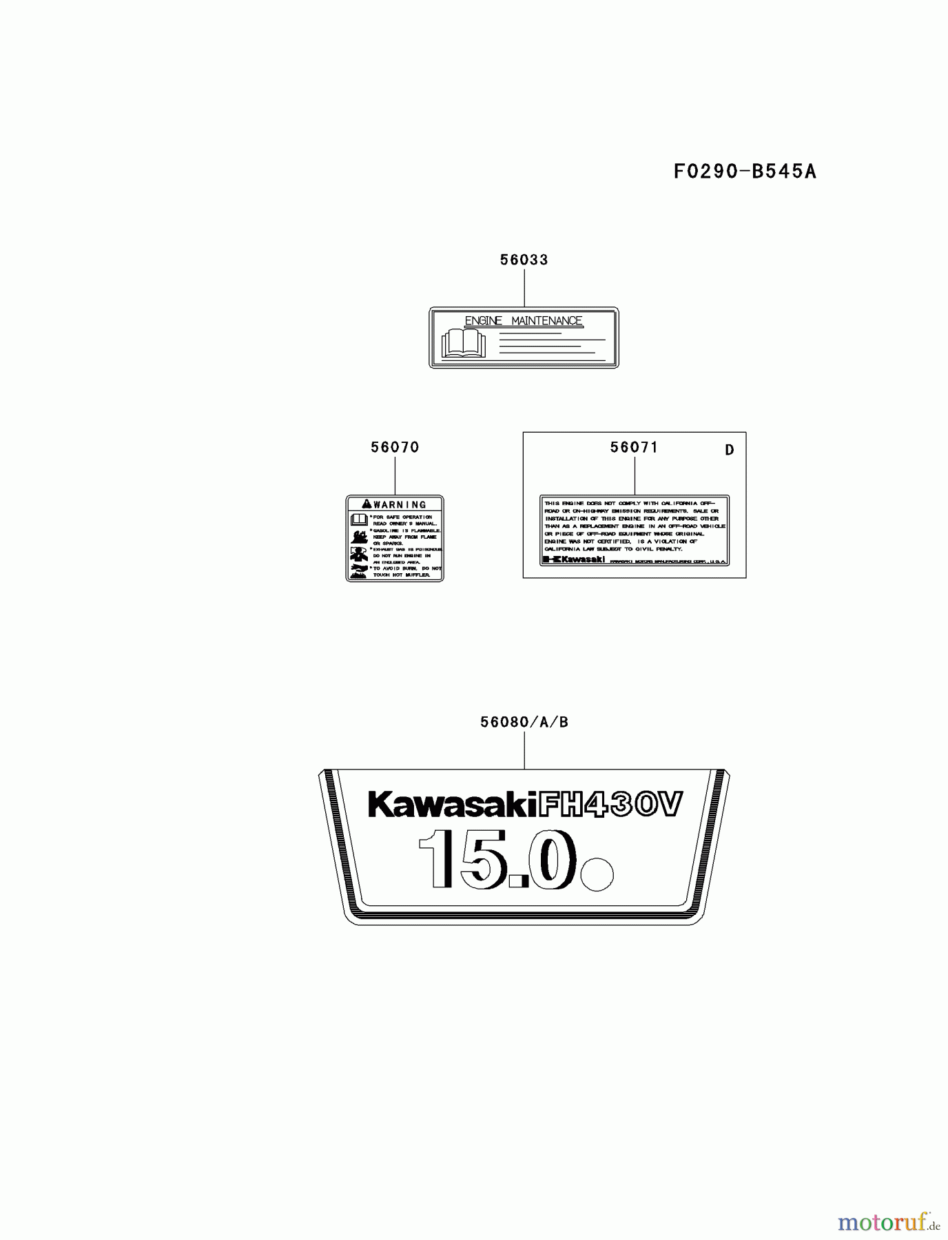  Kawasaki Motoren Motoren Vertikal FA210V - AS02 bis FH641V - DS24 FH430V-DS01 - Kawasaki FH430V 4-Stroke Engine LABEL