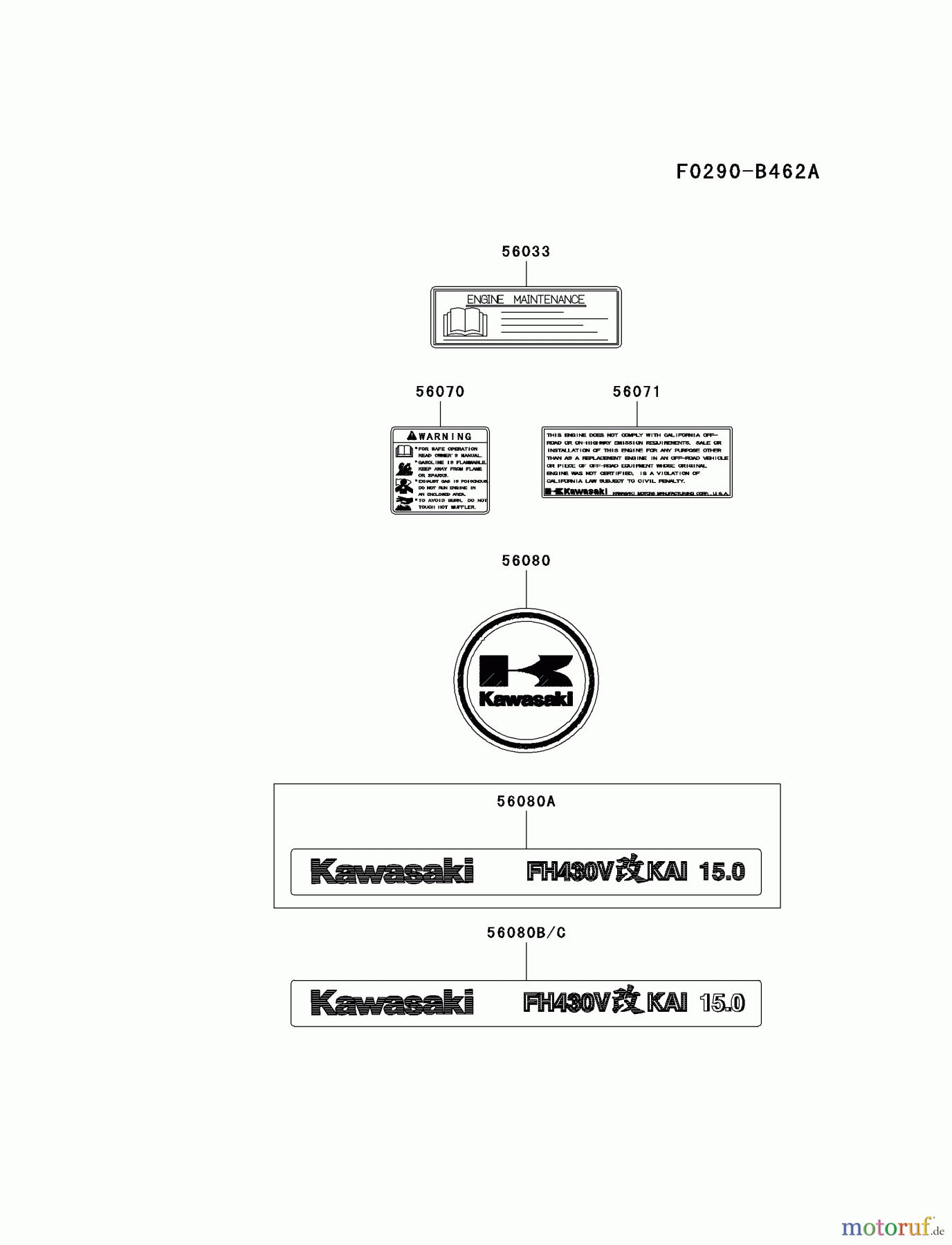  Kawasaki Motoren Motoren Vertikal FA210V - AS02 bis FH641V - DS24 FH430V-AS35 - Kawasaki FH430V 4-Stroke Engine LABEL