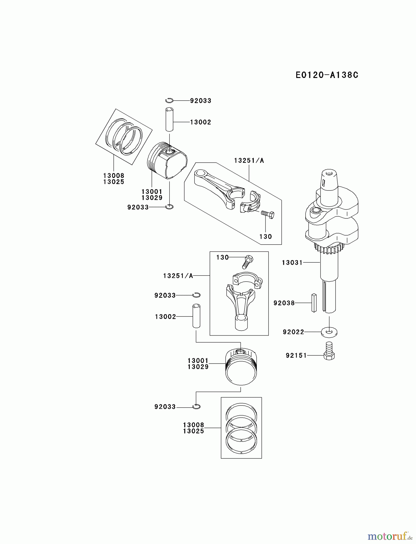  Kawasaki Motoren Motoren Vertikal FA210V - AS02 bis FH641V - DS24 FH451V-AS03 - Kawasaki FH451V 4-Stroke Engine PISTON/CRANKSHAFT