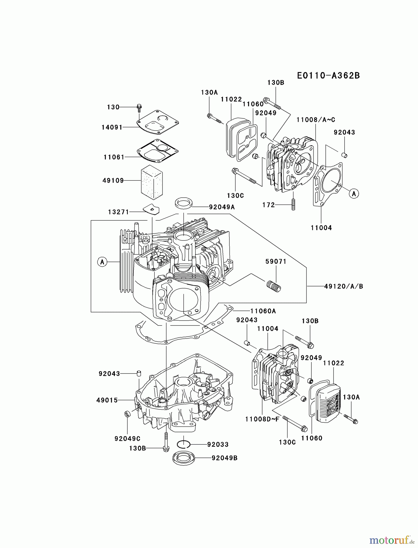  Kawasaki Motoren Motoren Vertikal FA210V - AS02 bis FH641V - DS24 FH451V-BS04 - Kawasaki FH451V 4-Stroke Engine CYLINDER/CRANKCASE