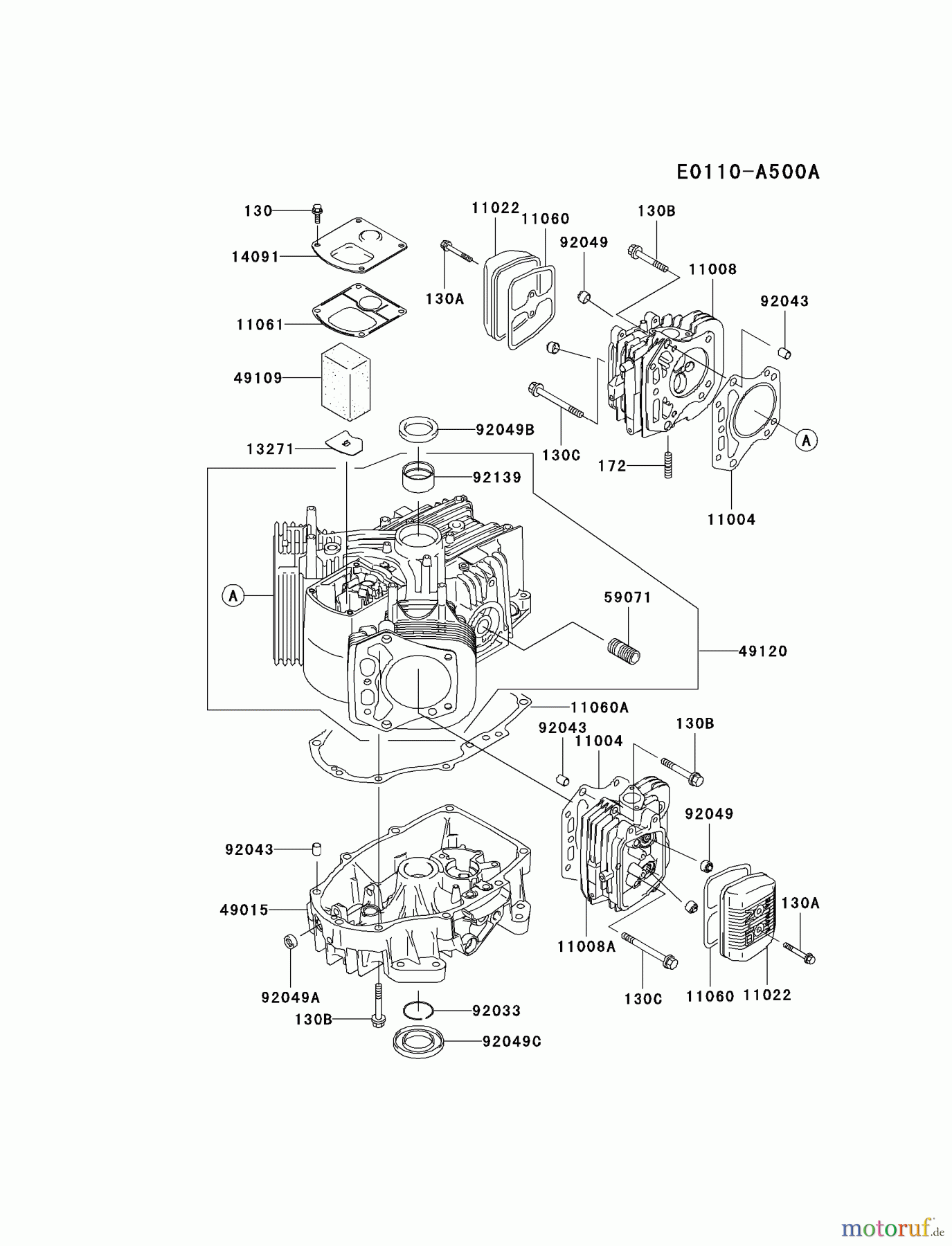  Kawasaki Motoren Motoren Vertikal FA210V - AS02 bis FH641V - DS24 FH451V-AS20 - Kawasaki FH451V 4-Stroke Engine CYLINDER/CRANKCASE