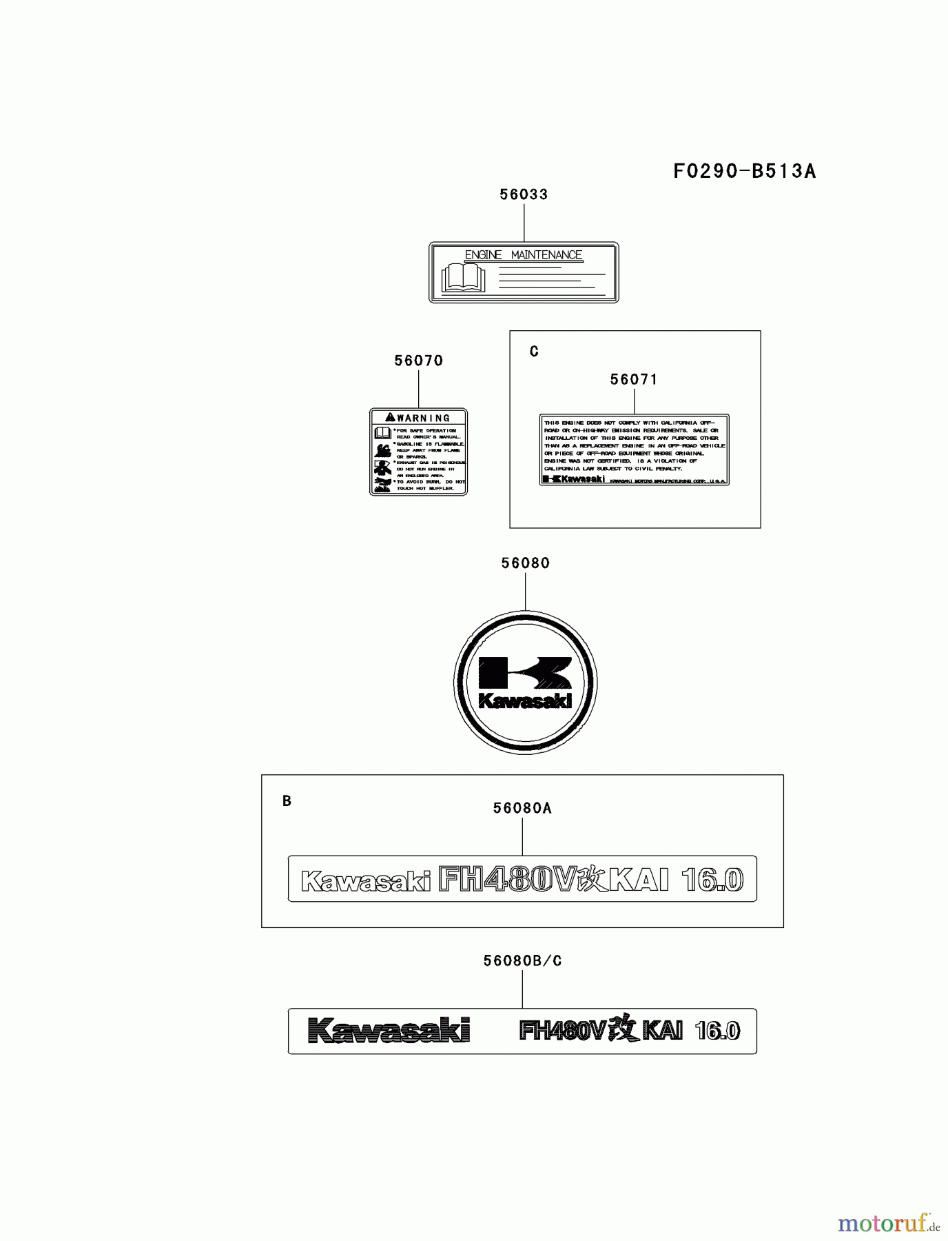  Kawasaki Motoren Motoren Vertikal FA210V - AS02 bis FH641V - DS24 FH480V-BS21 - Kawasaki FH480V 4-Stroke Engine LABEL