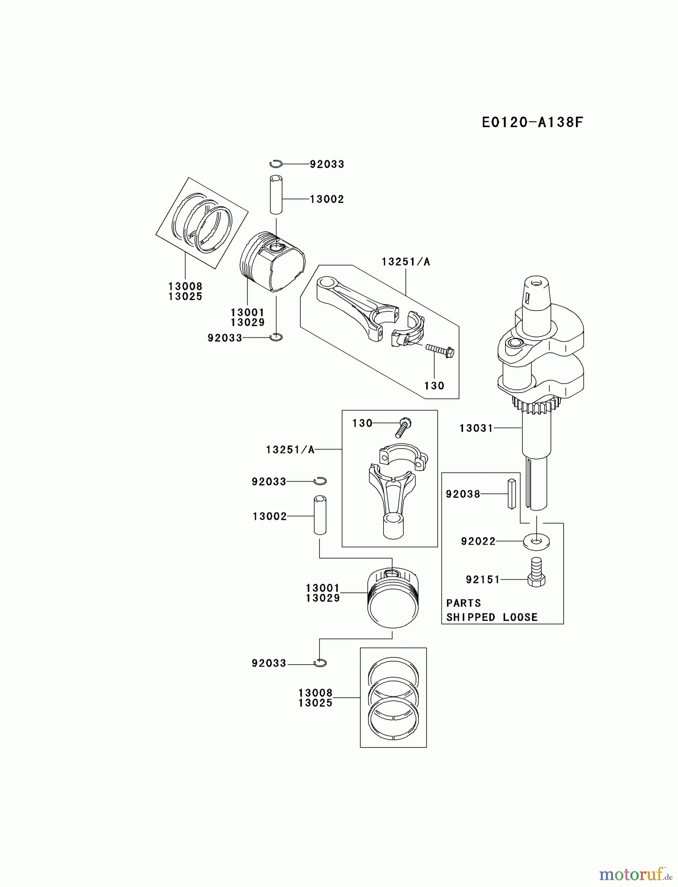  Kawasaki Motoren Motoren Vertikal FA210V - AS02 bis FH641V - DS24 FH500V-AS01 - Kawasaki FH500V 4-Stroke Engine PISTON/CRANKSHAFT