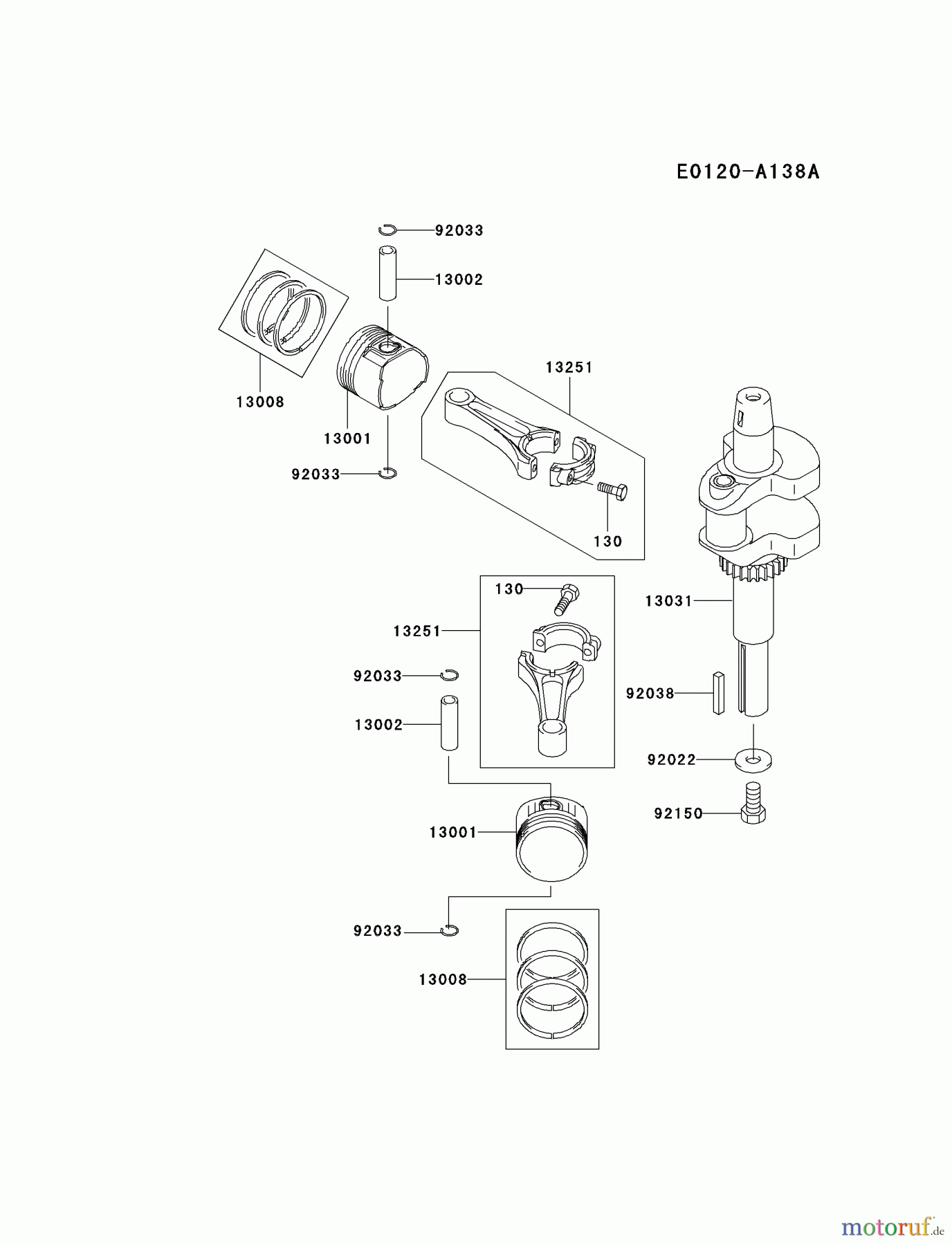  Kawasaki Motoren Motoren Vertikal FA210V - AS02 bis FH641V - DS24 FH500V-AS02 - Kawasaki FH500V 4-Stroke Engine PISTON/CRANKSHAFT