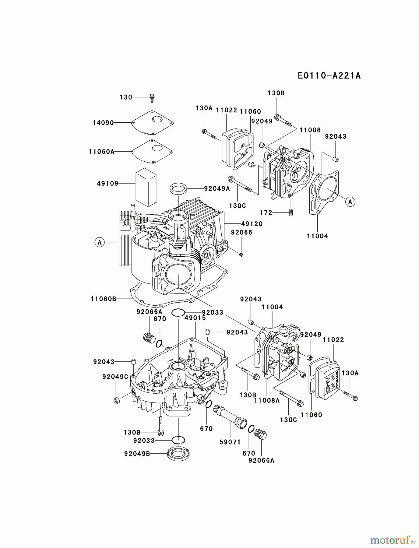  Kawasaki Motoren Motoren Vertikal FA210V - AS02 bis FH641V - DS24 FH500V-AS05 - Kawasaki FH500V 4-Stroke Engine CYLINDER/CRANKCASE