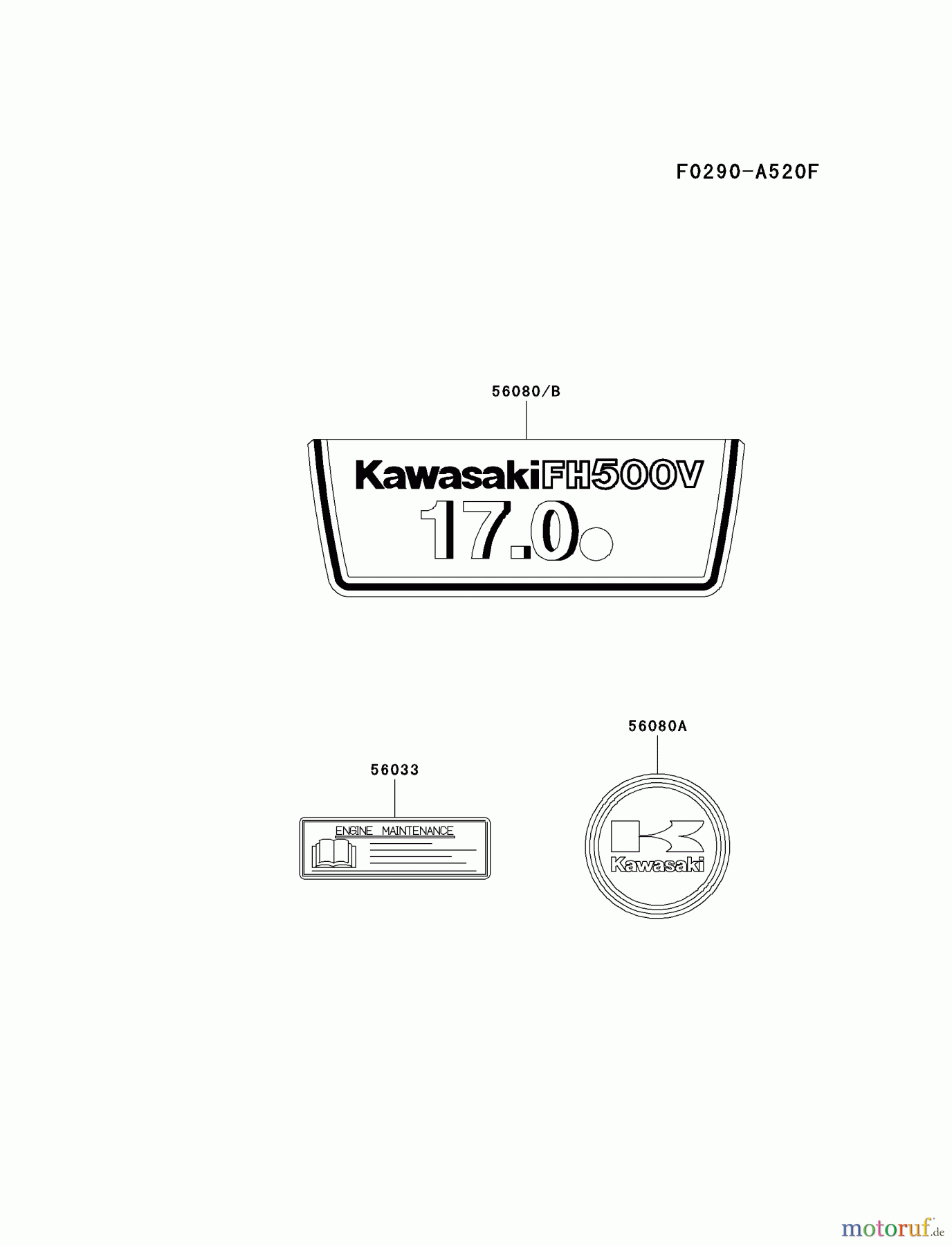  Kawasaki Motoren Motoren Vertikal FA210V - AS02 bis FH641V - DS24 FH500V-AS07 - Kawasaki FH500V 4-Stroke Engine LABEL