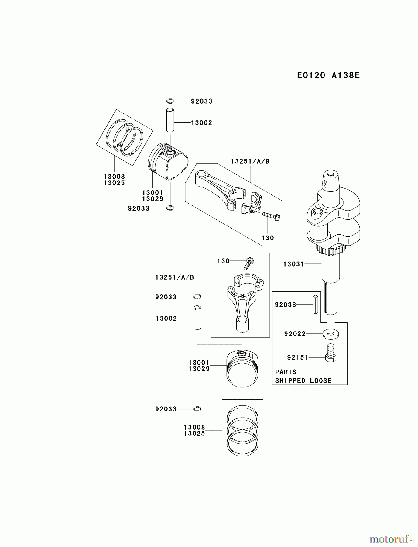  Kawasaki Motoren Motoren Vertikal FA210V - AS02 bis FH641V - DS24 FH500V-AS15 - Kawasaki FH500V 4-Stroke Engine PISTON/CRANKSHAFT