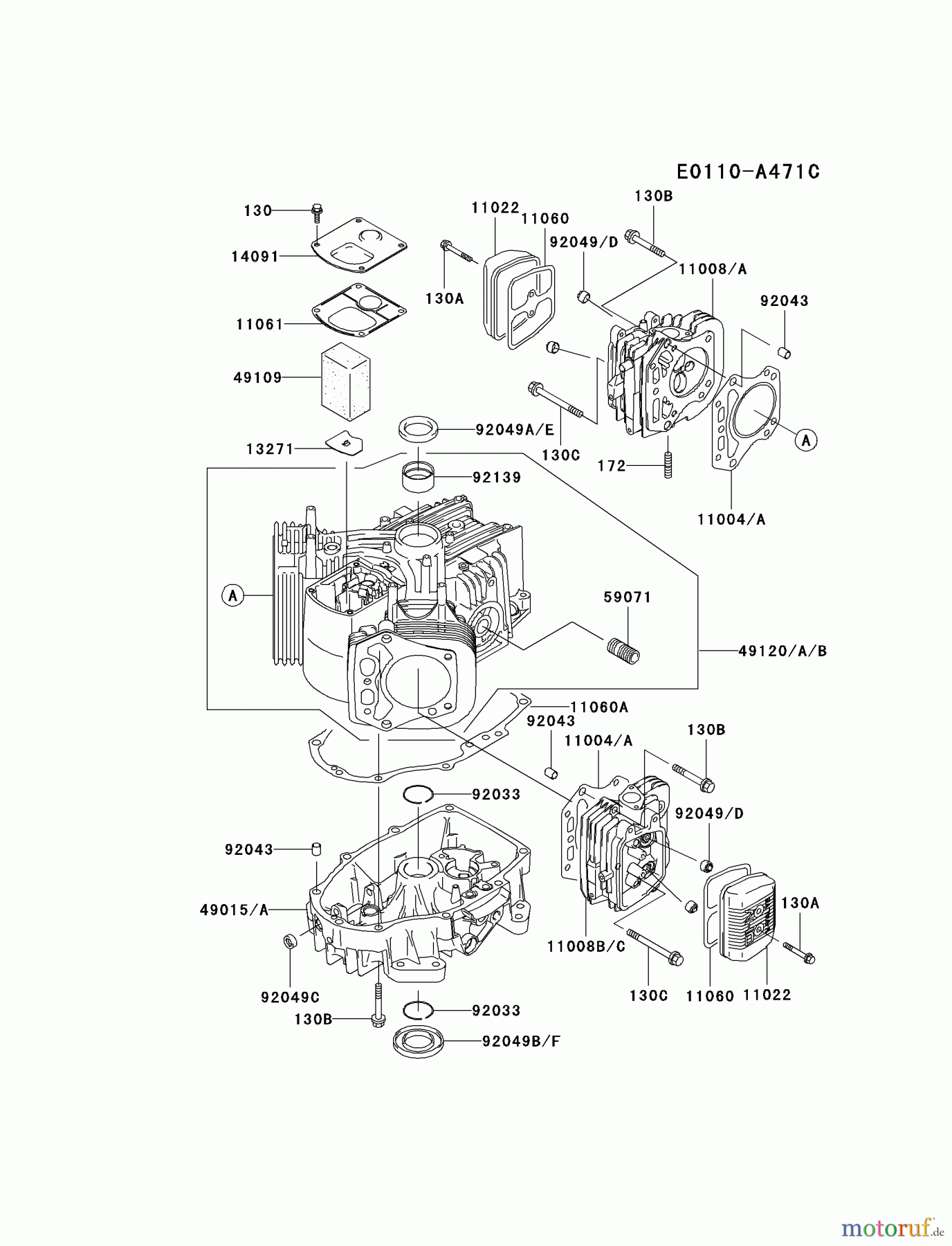  Kawasaki Motoren Motoren Vertikal FA210V - AS02 bis FH641V - DS24 FH500V-AS12 - Kawasaki FH500V 4-Stroke Engine CYLINDER/CRANKCASE