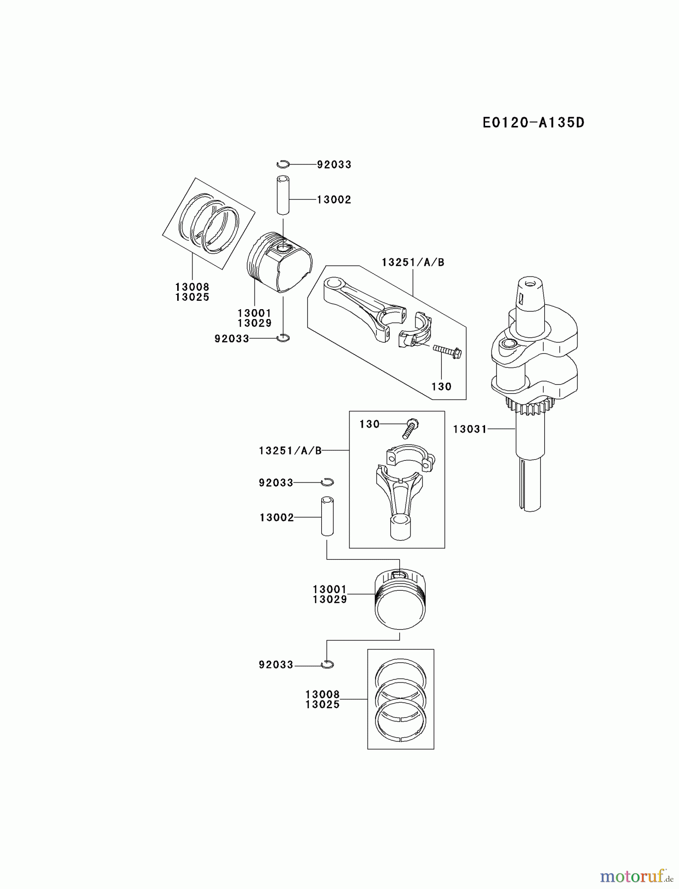  Kawasaki Motoren Motoren Vertikal FA210V - AS02 bis FH641V - DS24 FH500V-AS23 - Kawasaki FH500V 4-Stroke Engine PISTON/CRANKSHAFT