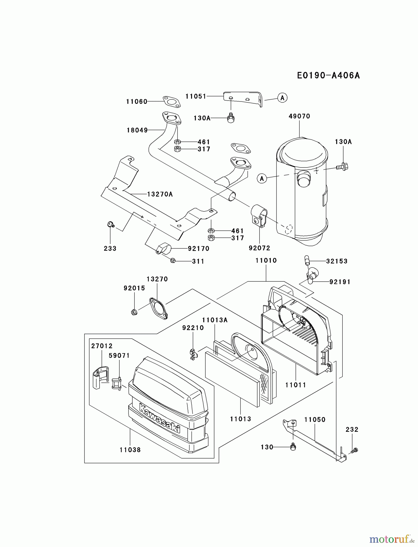  Kawasaki Motoren Motoren Vertikal FA210V - AS02 bis FH641V - DS24 FH451V-AS09 - Kawasaki FH451V 4-Stroke Engine AIR-FILTER/MUFFLER