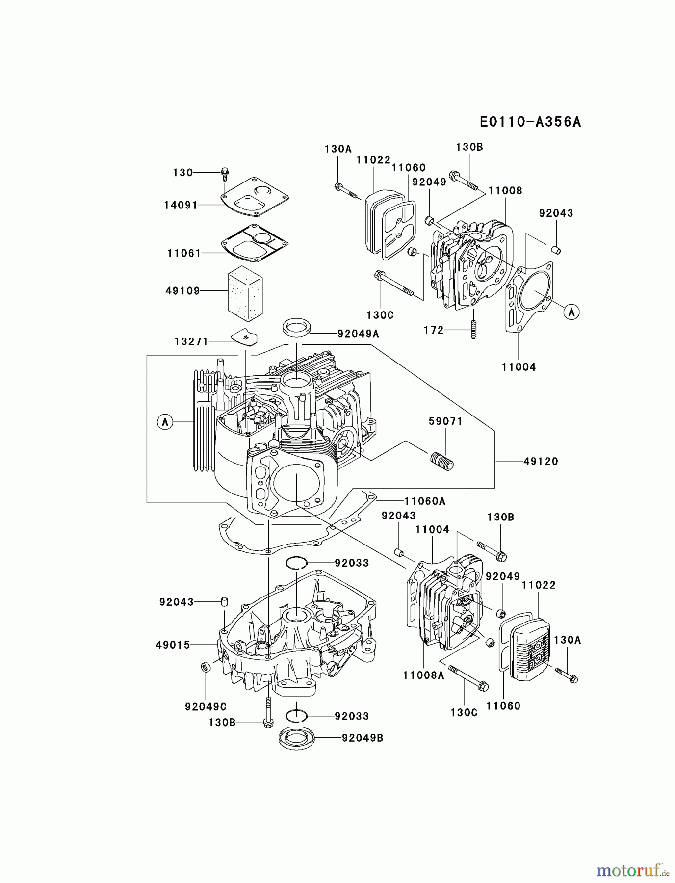  Kawasaki Motoren Motoren Vertikal FA210V - AS02 bis FH641V - DS24 FH500V-AS29 - Kawasaki FH500V 4-Stroke Engine CYLINDER/CRANKCASE