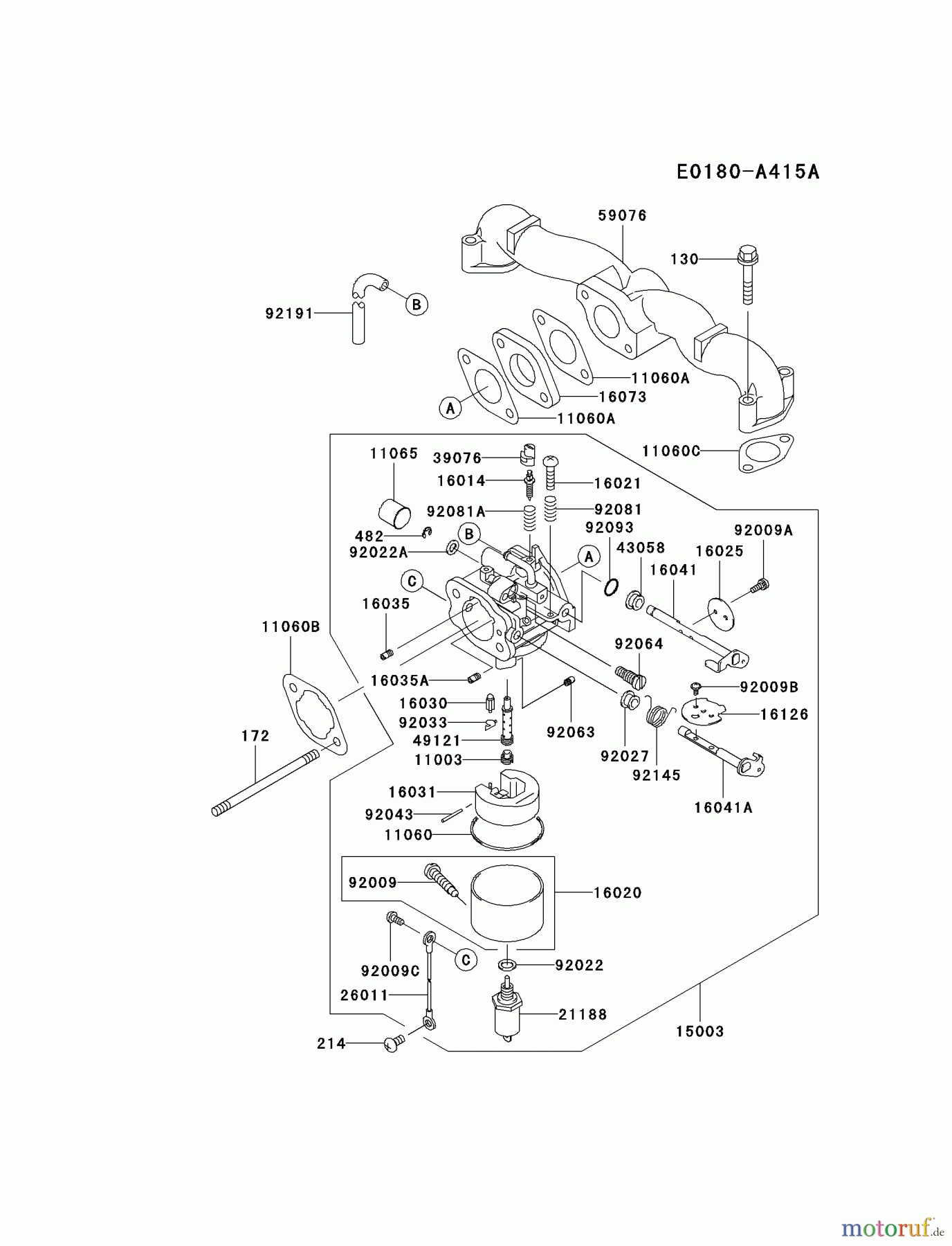  Kawasaki Motoren Motoren Vertikal FA210V - AS02 bis FH641V - DS24 FH500V-AS27 - Kawasaki FH500V 4-Stroke Engine CARBURETOR