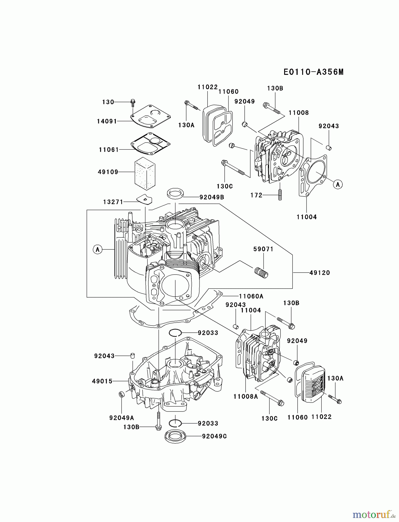  Kawasaki Motoren Motoren Vertikal FA210V - AS02 bis FH641V - DS24 FH500V-AS42 - Kawasaki FH500V 4-Stroke Engine CYLINDER/CRANKCASE