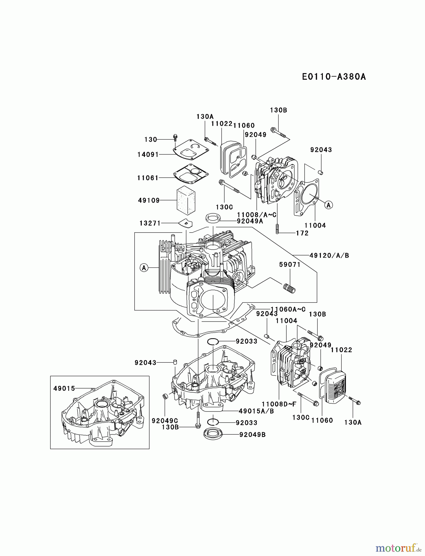  Kawasaki Motoren Motoren Vertikal FA210V - AS02 bis FH641V - DS24 FH500V-AS06 - Kawasaki FH500V 4-Stroke Engine CYLINDER/CRANKCASE