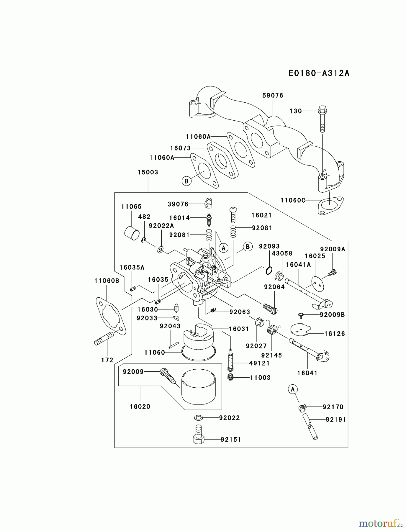  Kawasaki Motoren Motoren Vertikal FA210V - AS02 bis FH641V - DS24 FH500V-AS05 - Kawasaki FH500V 4-Stroke Engine CARBURETOR