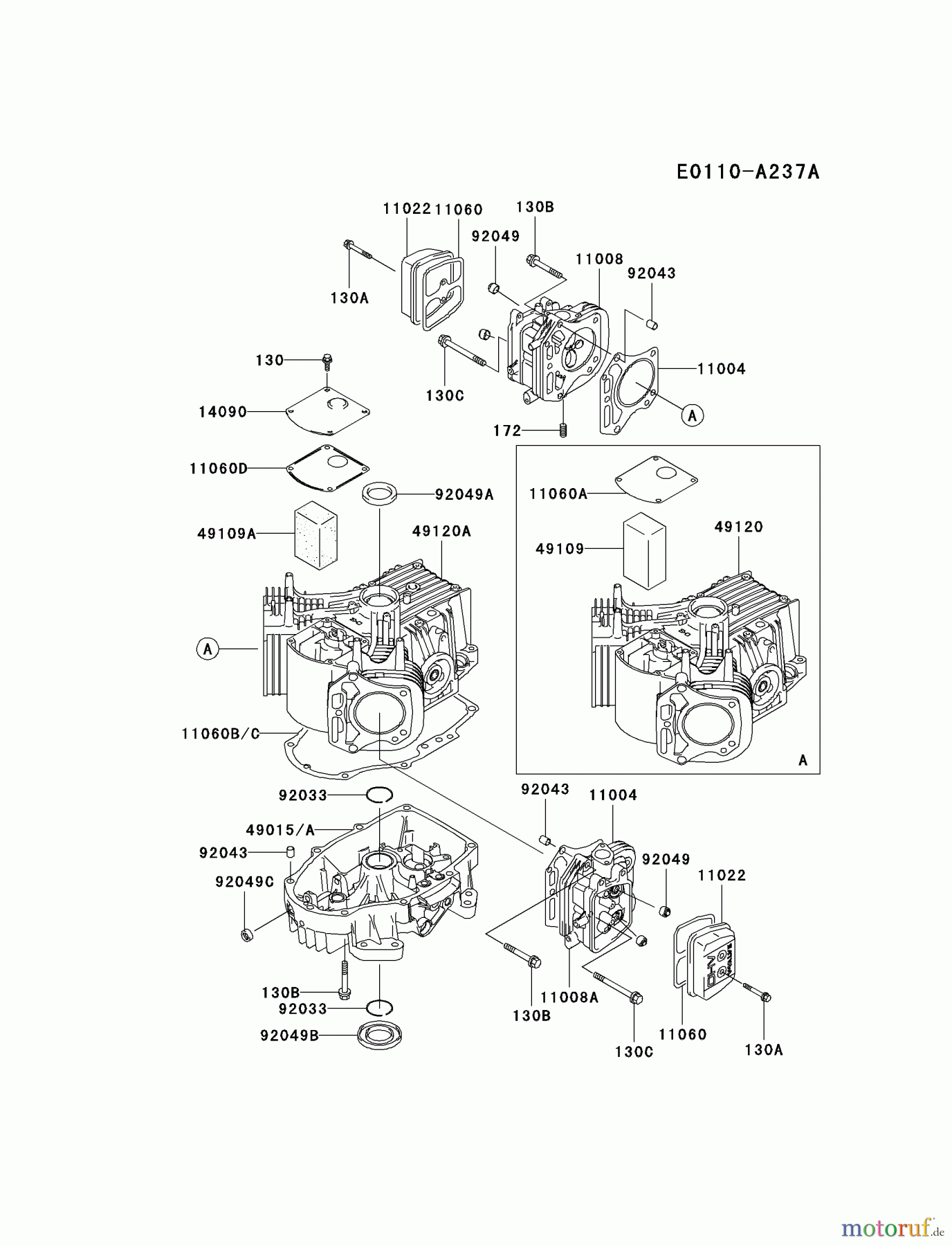  Kawasaki Motoren Motoren Vertikal FA210V - AS02 bis FH641V - DS24 FH500V-AS09 - Kawasaki FH500V 4-Stroke Engine CYLINDER/CRANKCASE