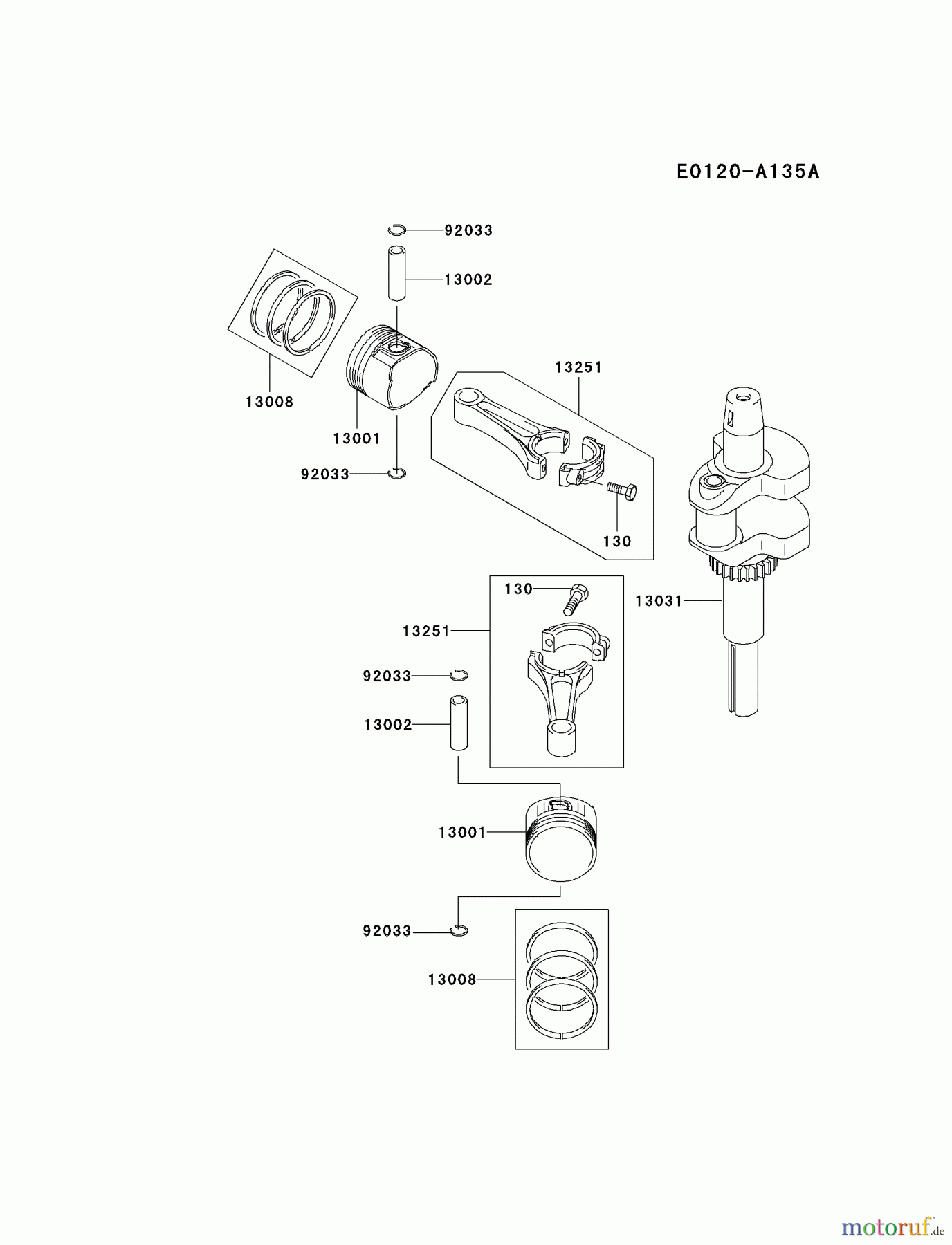  Kawasaki Motoren Motoren Vertikal FA210V - AS02 bis FH641V - DS24 FH500V-AS05 - Kawasaki FH500V 4-Stroke Engine PISTON/CRANKSHAFT