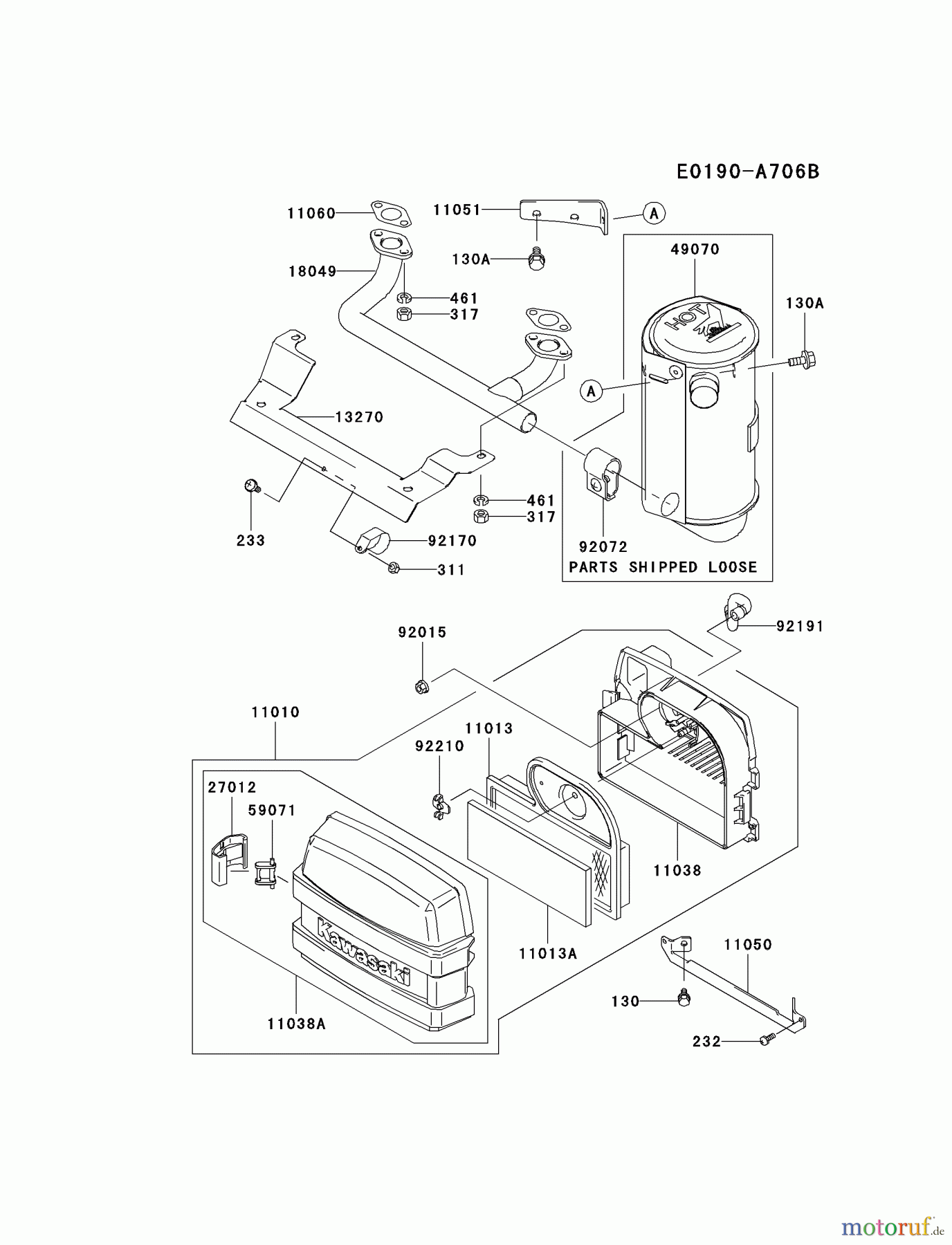  Kawasaki Motoren Motoren Vertikal FA210V - AS02 bis FH641V - DS24 FH500V-BS15 - Kawasaki FH500V 4-Stroke Engine AIR-FILTER/MUFFLER