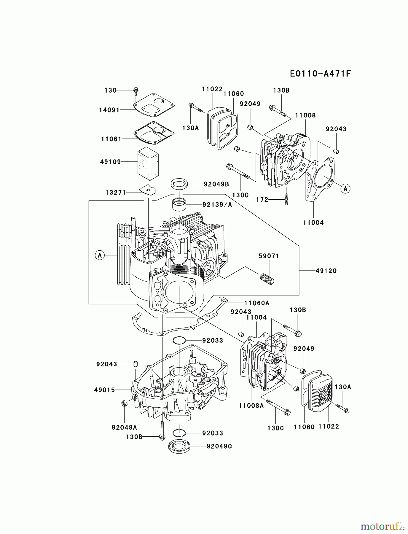  Kawasaki Motoren Motoren Vertikal FA210V - AS02 bis FH641V - DS24 FH500V-AS43 - Kawasaki FH500V 4-Stroke Engine CYLINDER/CRANKCASE