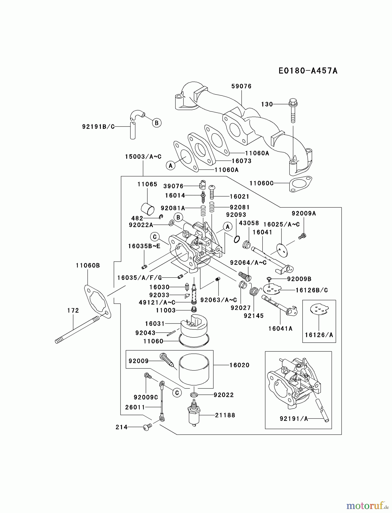  Kawasaki Motoren Motoren Vertikal FA210V - AS02 bis FH641V - DS24 FH500V-CS14 - Kawasaki FH500V 4-Stroke Engine CARBURETOR #1