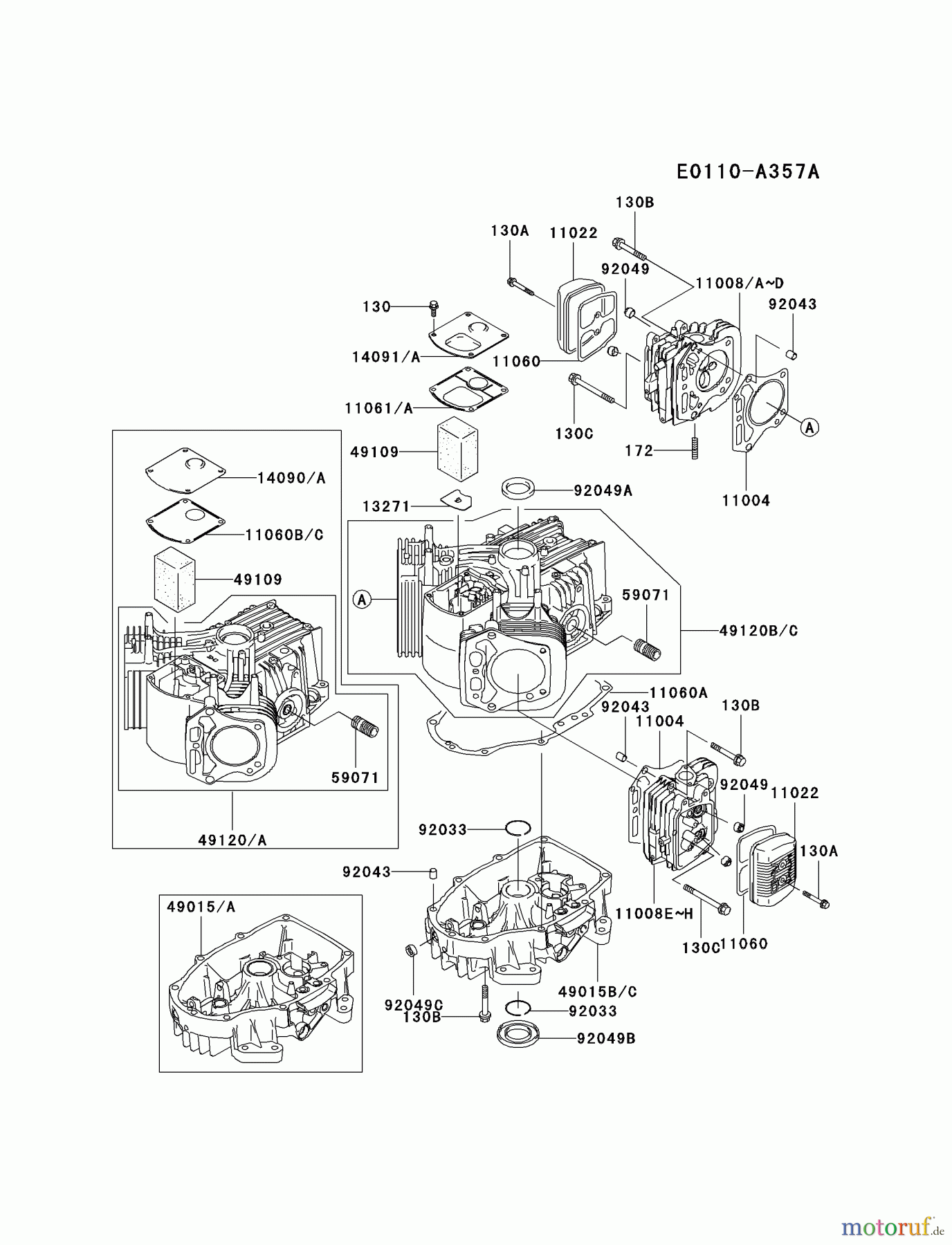  Kawasaki Motoren Motoren Vertikal FA210V - AS02 bis FH641V - DS24 FH500V-CS14 - Kawasaki FH500V 4-Stroke Engine CYLINDER/CRANKCASE